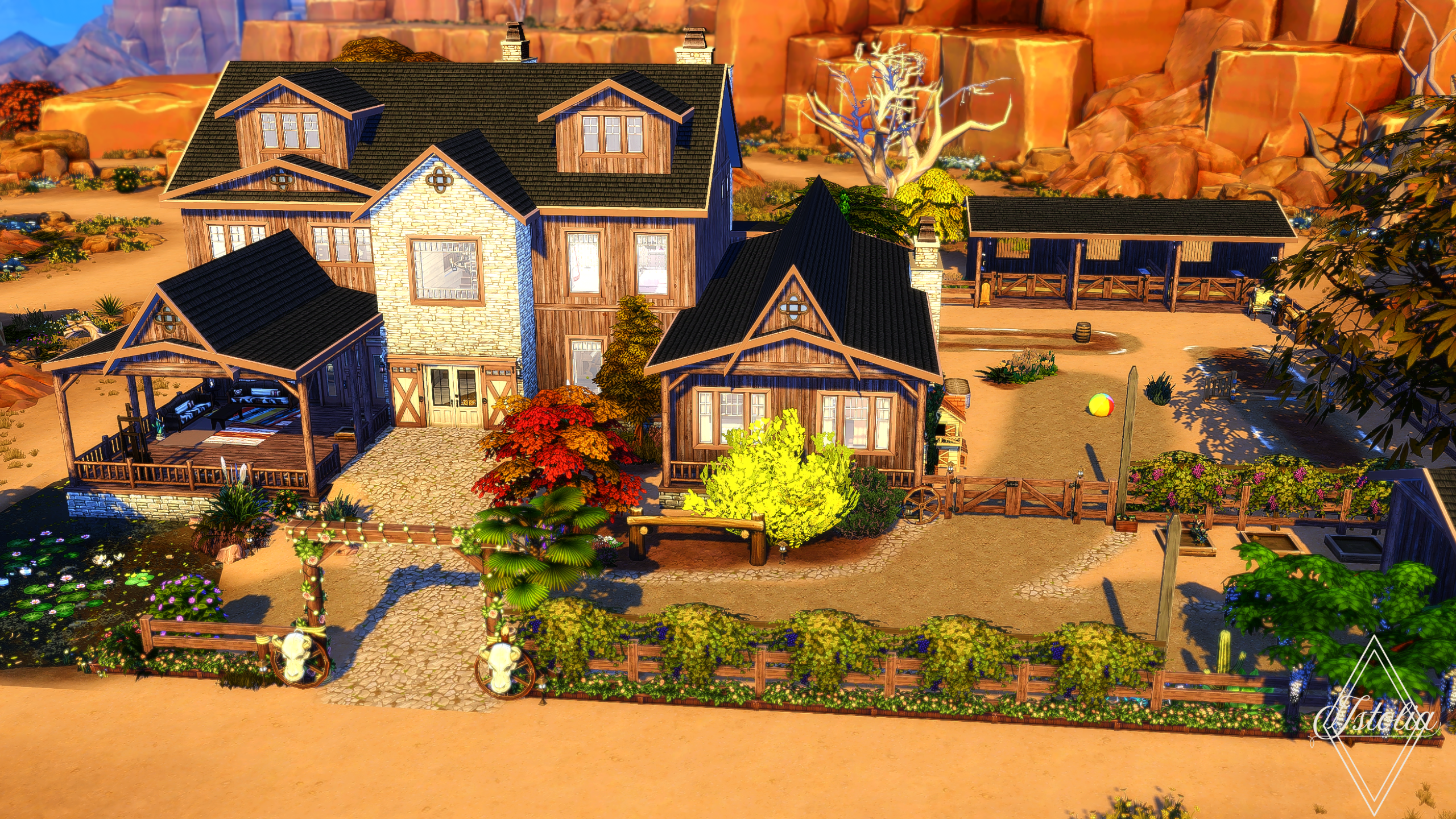 Les Sims 4 | Le Ranch Sabot 'O' Tac Les Sims 4 – Ranch familial Sabot Tac’O’Tac vue extérieure