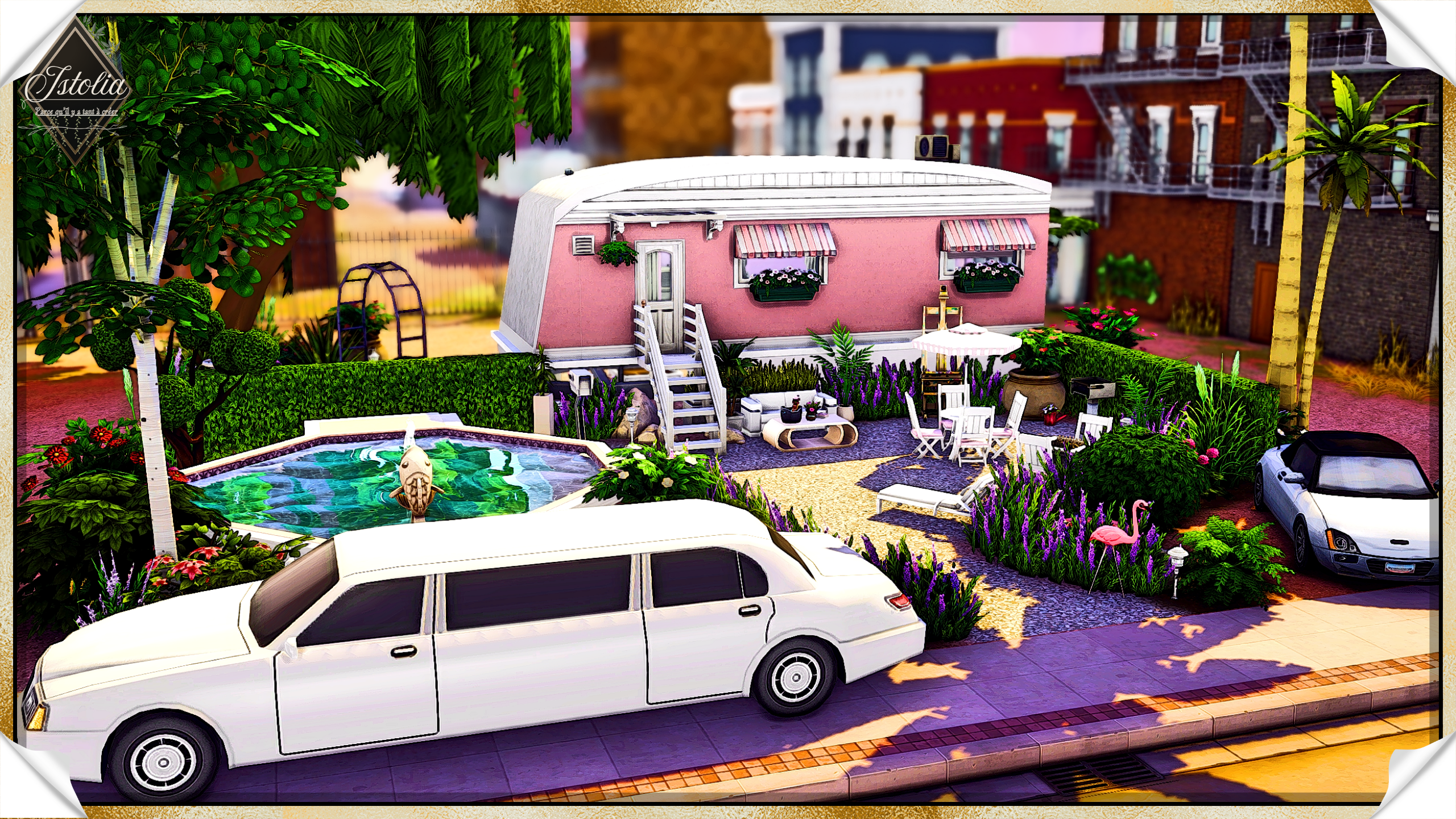 Sims 4 | La caravane de Barbie caravane rose de Barbie vue extérieure