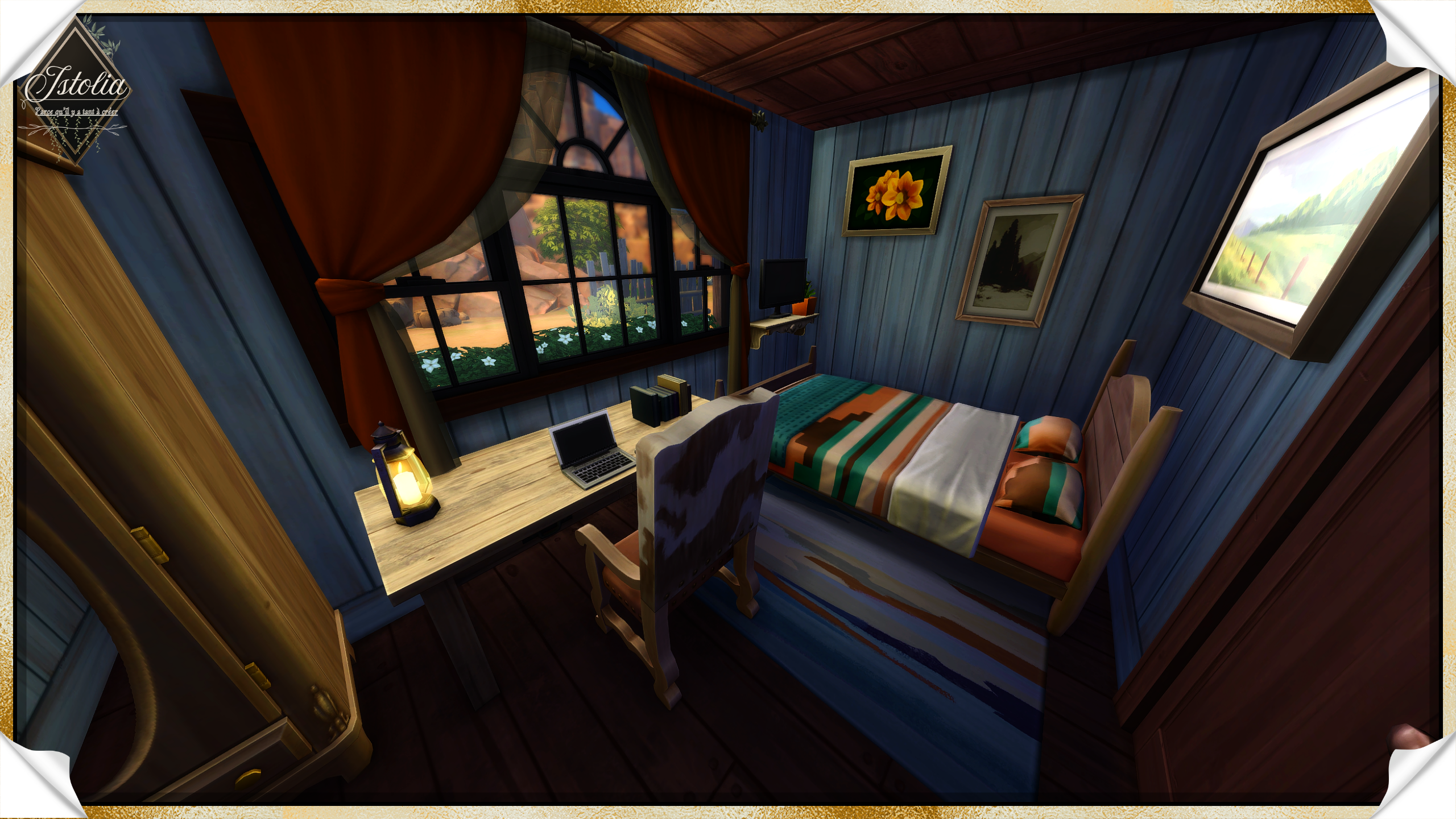 Sims 4 | La Chariotte Chambre avec bureau dans la roulotte La Chariotte – vue 1