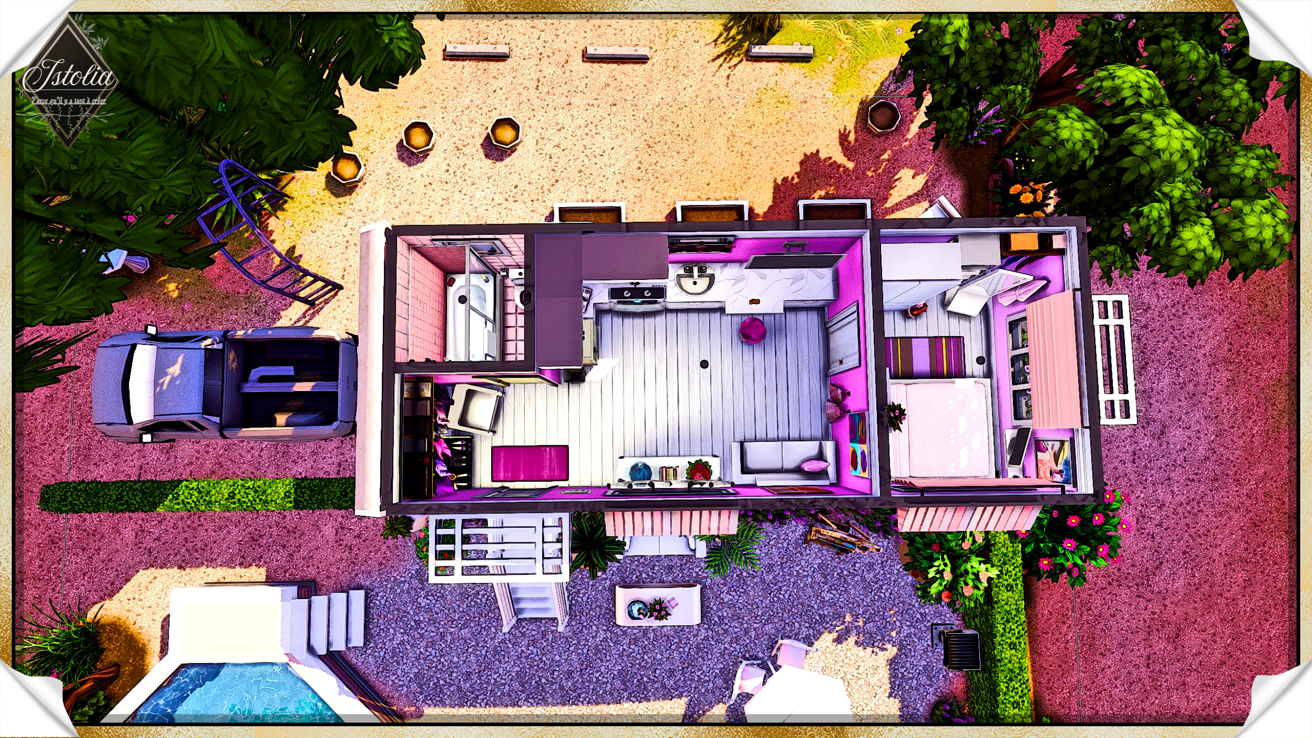 Sims 4 | La caravane de Barbie vue d’ensemble intérieur de la caravane Barbie