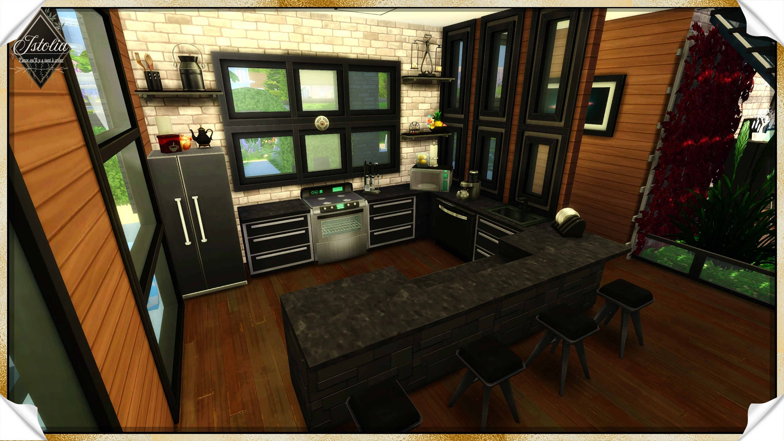 Les Sims 4 | La Verrière Cuisine contemporaine noir et bois style loft