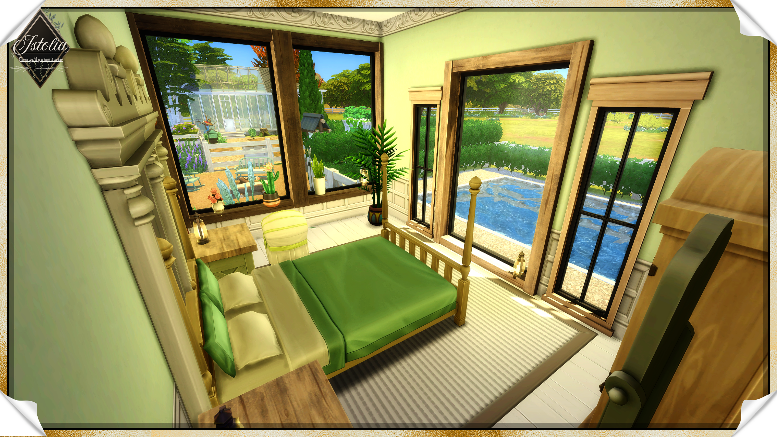 Chambre parentale verte et cosy Sims 4