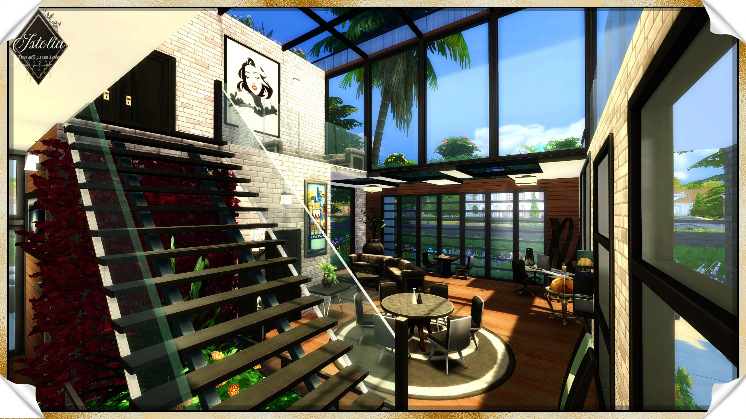 Les Sims 4 | La Verrière Salon loft moderne à double hauteur sous plafond