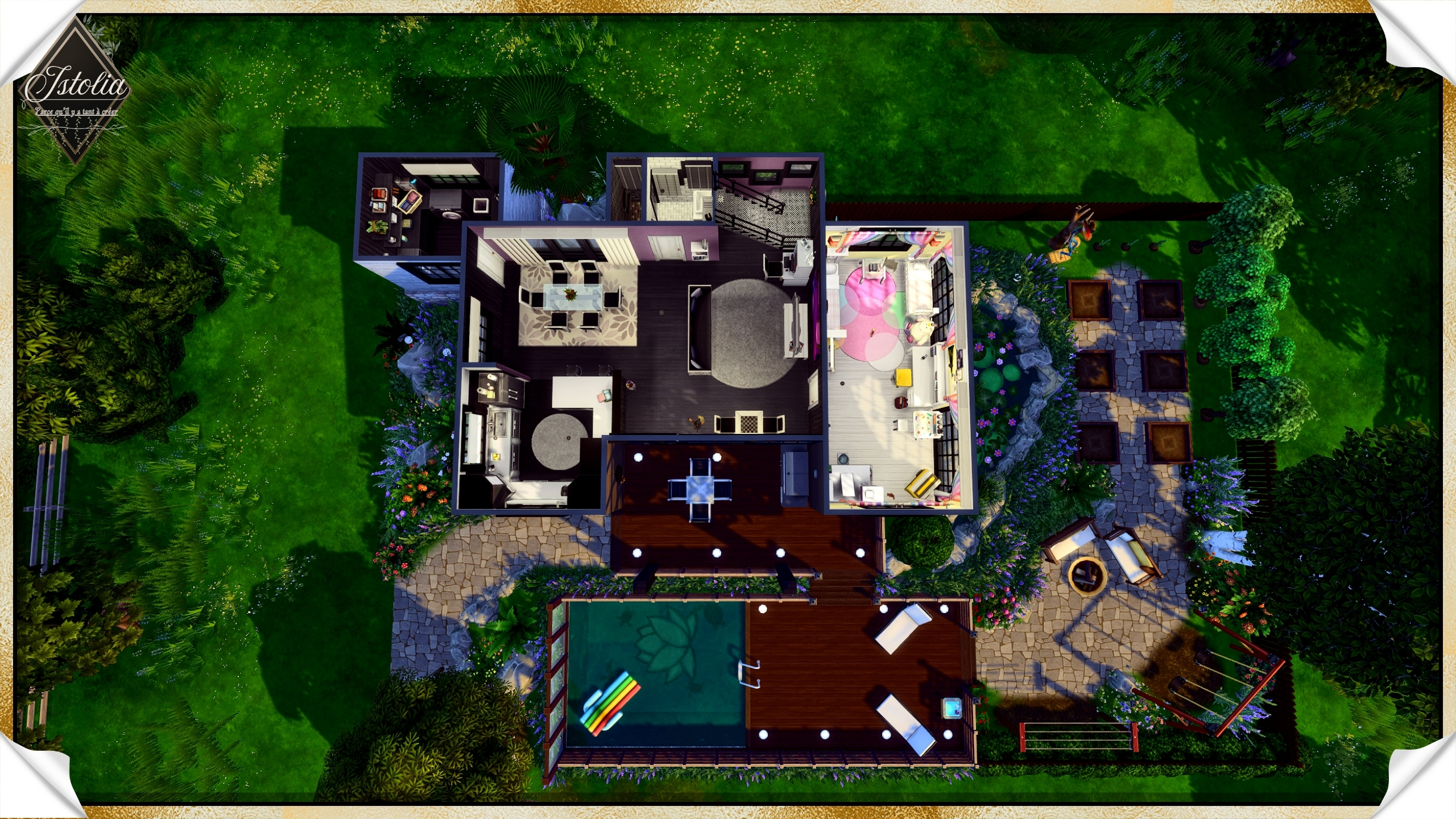 plan rez-de-chaussée maison Linéa Sims 4