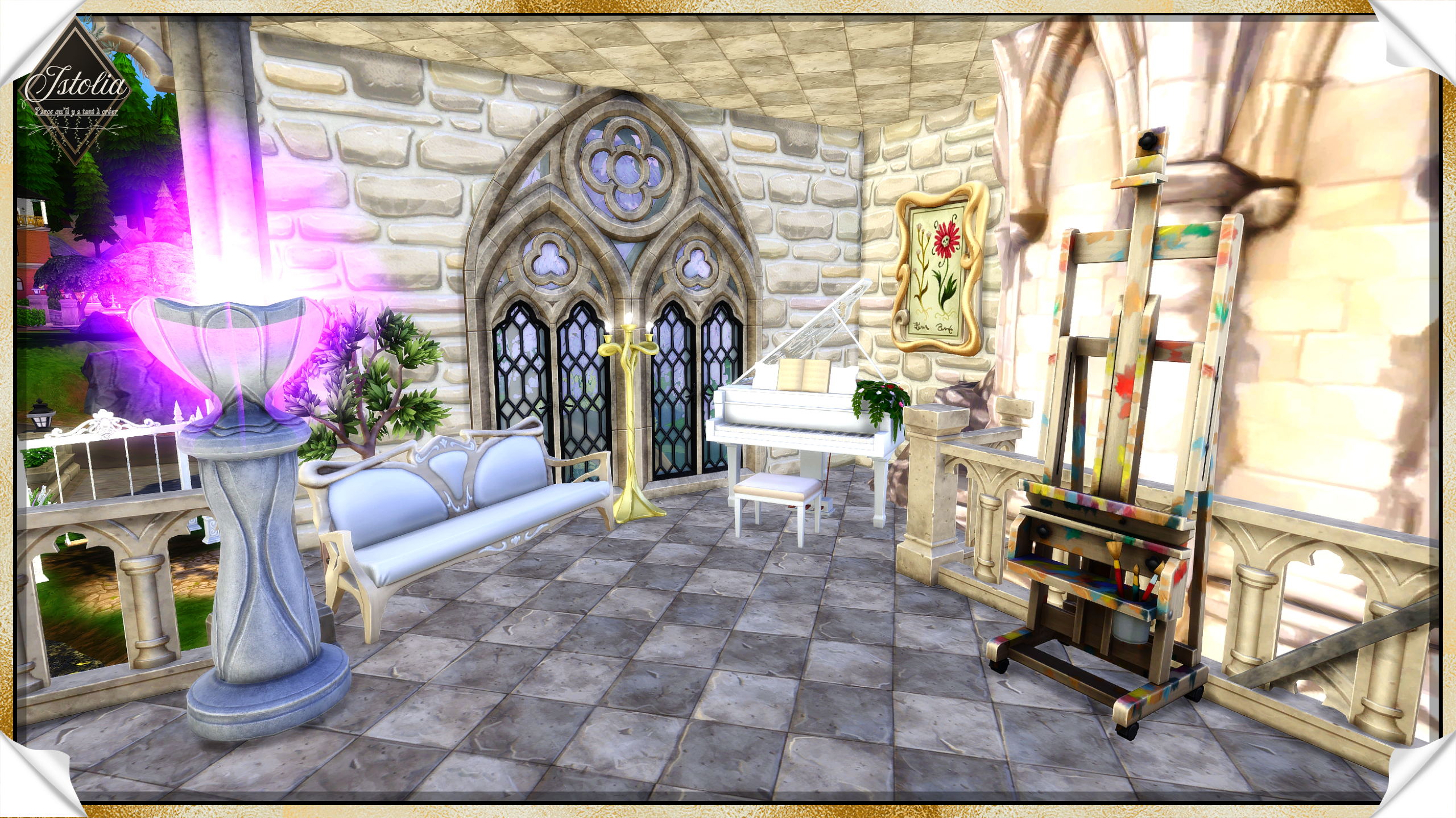 Les Sims 4 | Le Domaine d'Éther espace créatif piano chevalet Domaine d’Ether Sims 4
