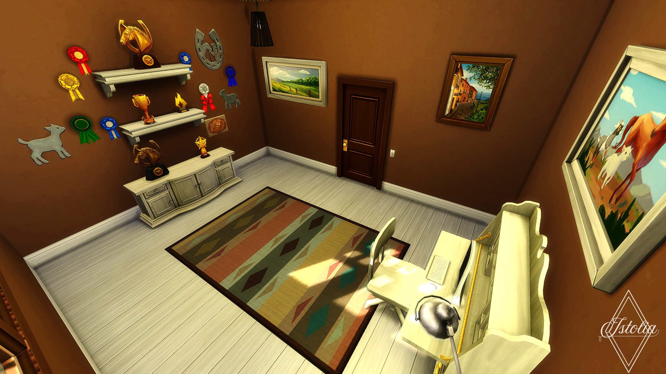 Les Sims 4 | Le Ranch Sabot 'O' Tac 17 Sims 4 Build Ranch Intérieur bureau