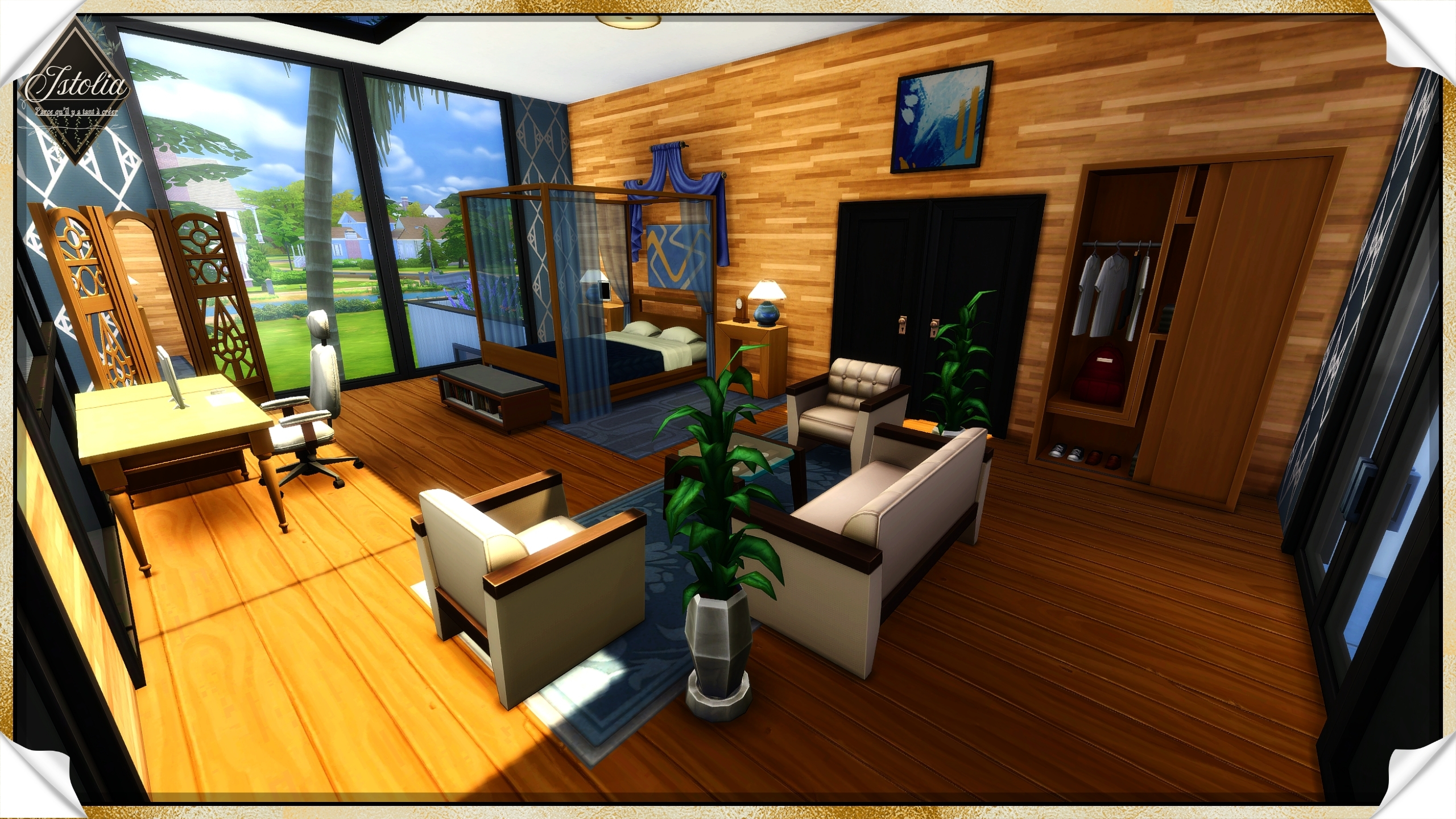 Les Sims 4 | La Verrière Chambre moderne bois clair avec touches de bleu
