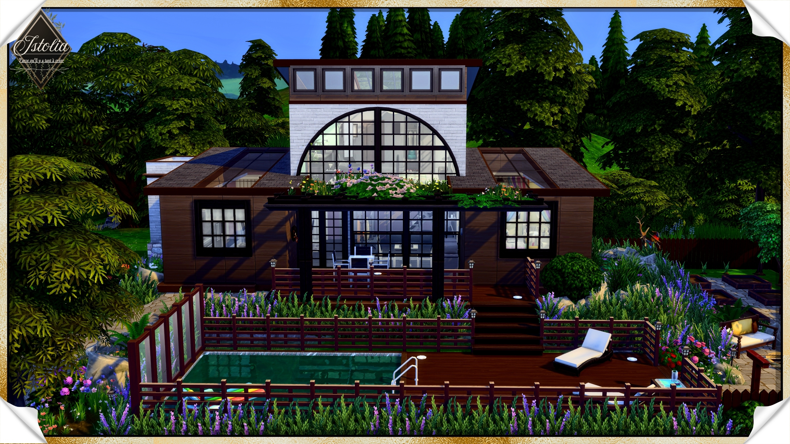 façade maison Linéa loft industriel fleuri Sims 4