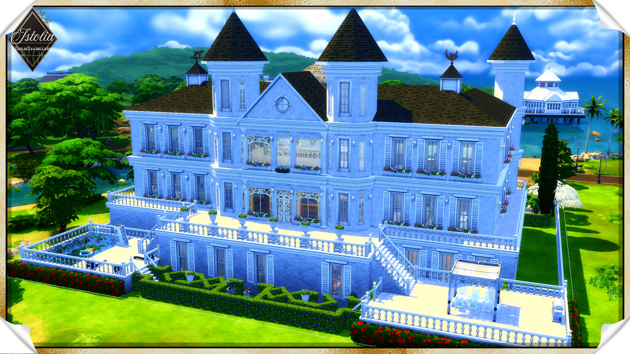 Sims 4 | Château de Chênaie vue aérienne du grand domaine et des jardins