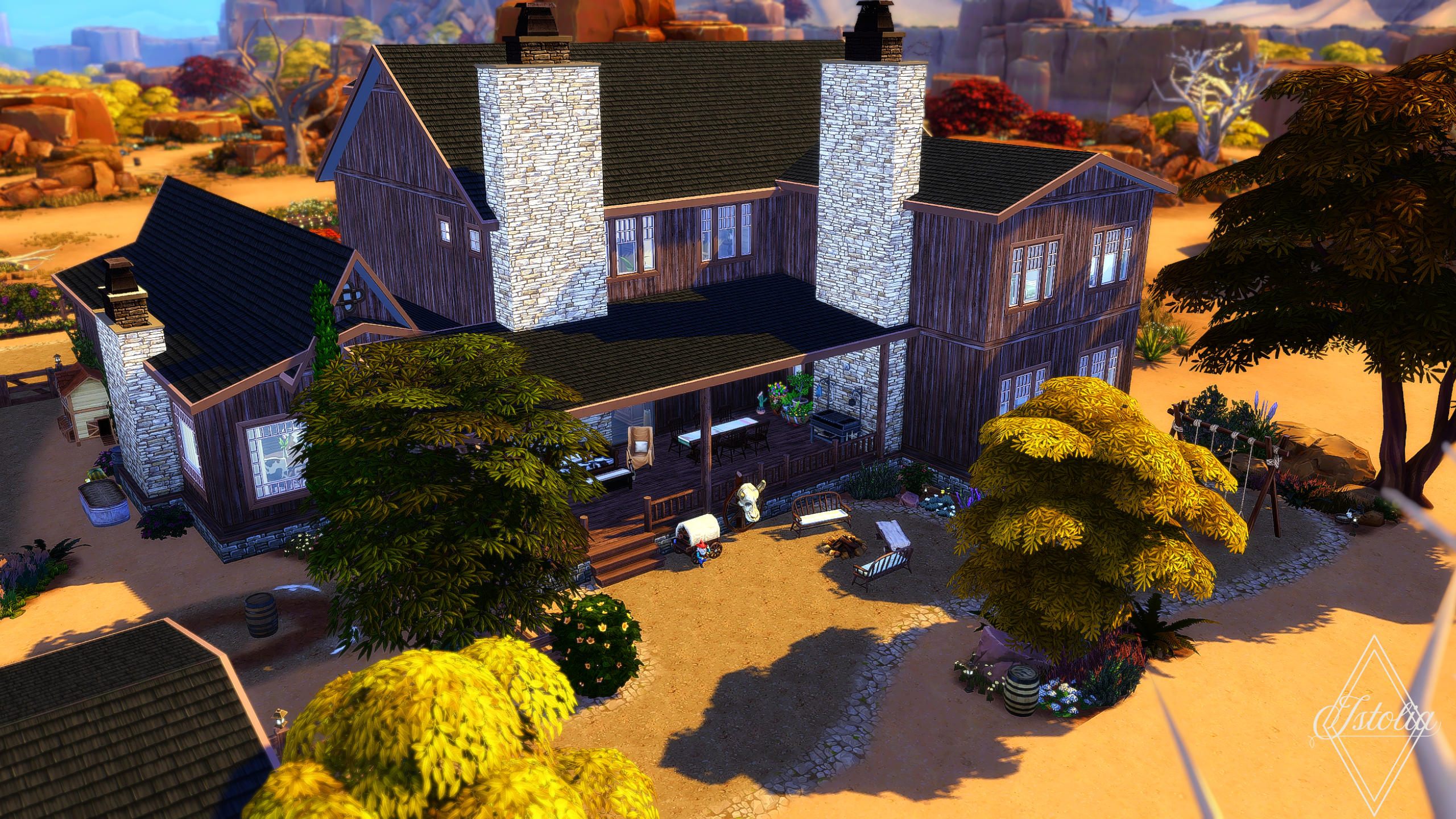 Les Sims 4 | Le Ranch Sabot 'O' Tac Maison ranch avec terrasse couverte – Les Sims 4