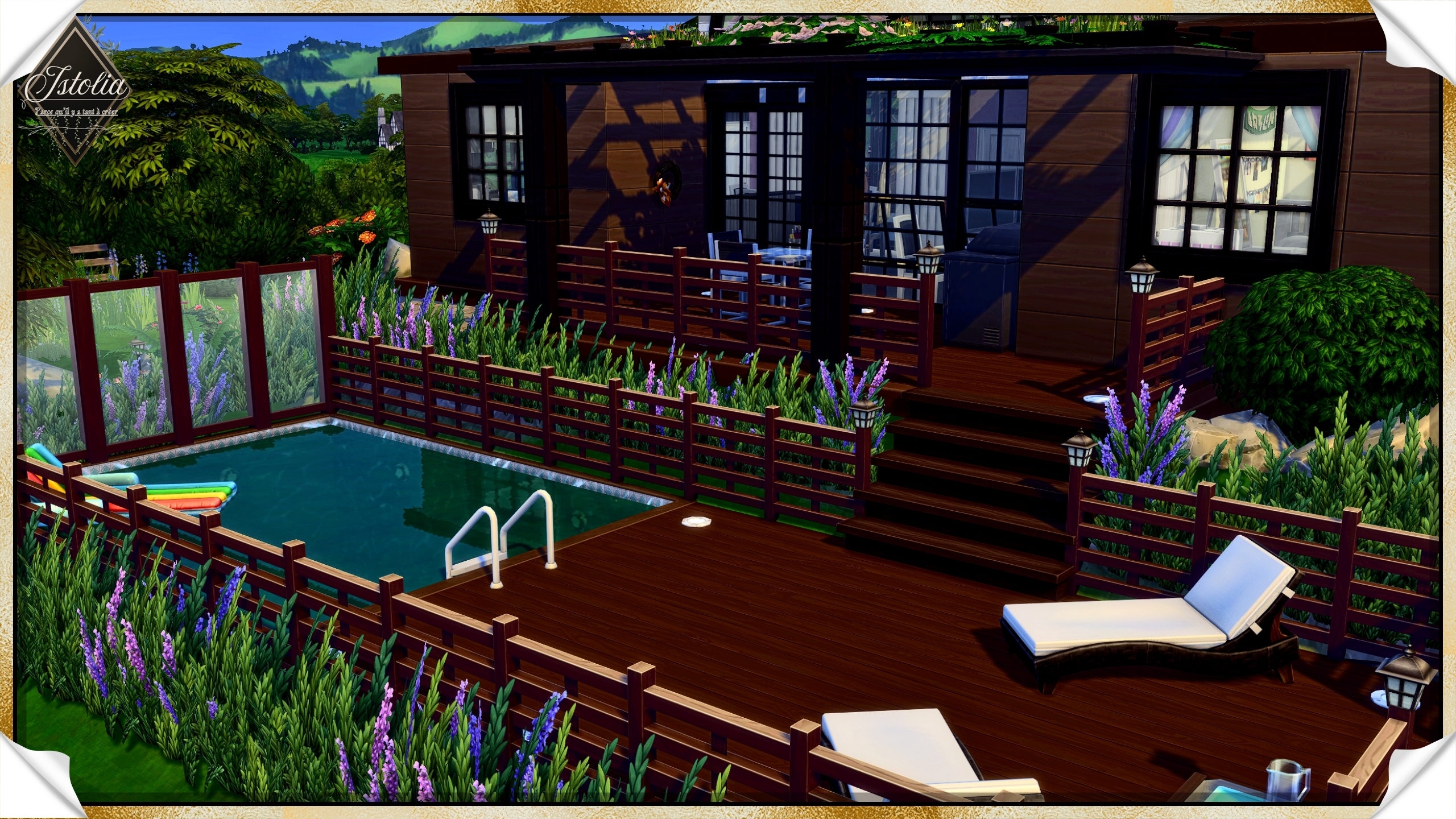piscine patio maison loft Linéa Sims 4