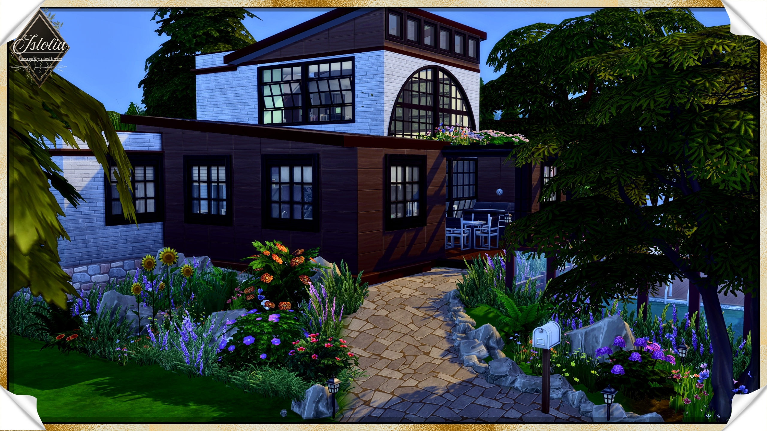 entrée fleurie lavandes maison Linéa Sims 4