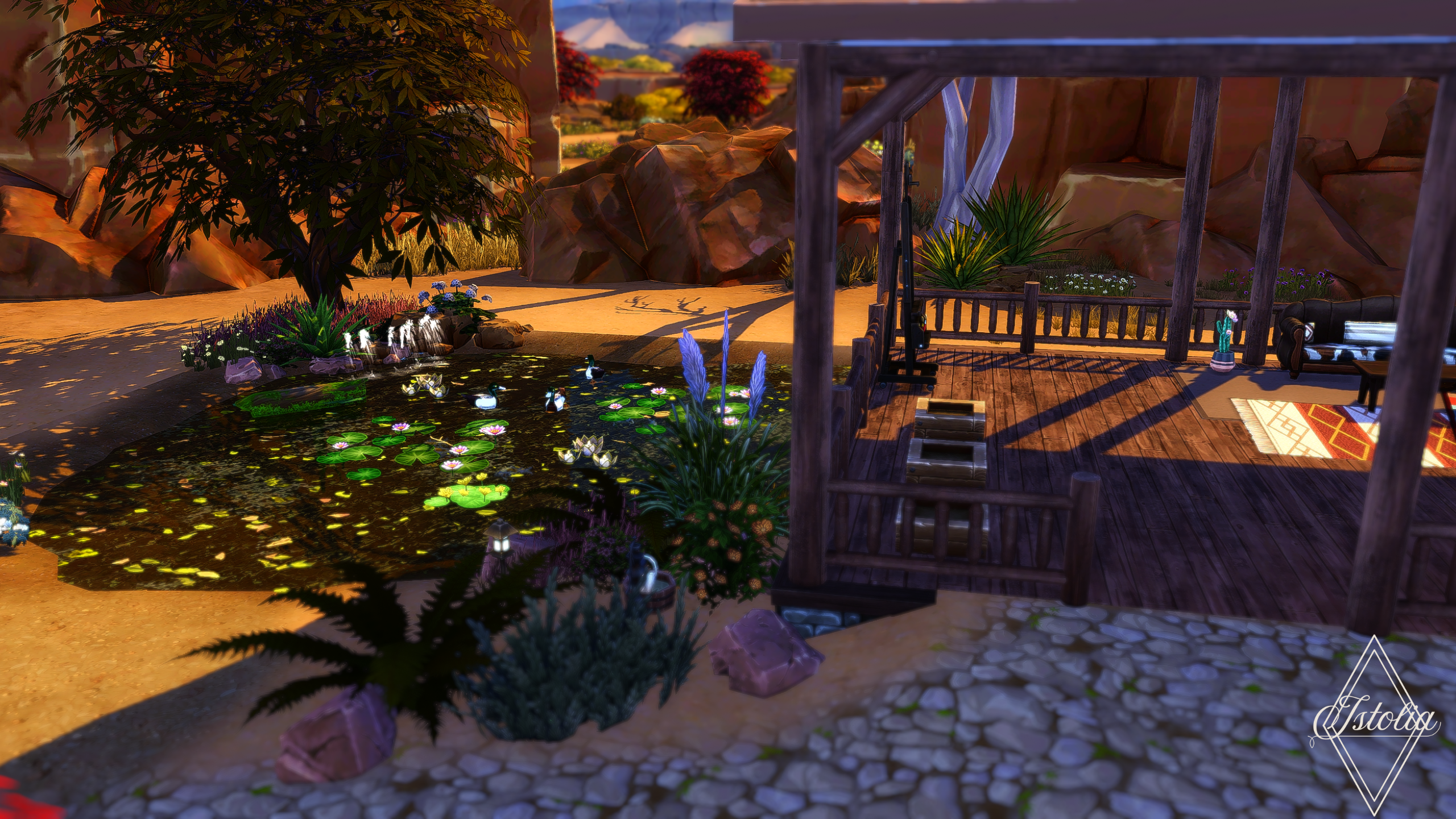 Les Sims 4 | Le Ranch Sabot 'O' Tac Étang décoratif dans un ranch Sims 4