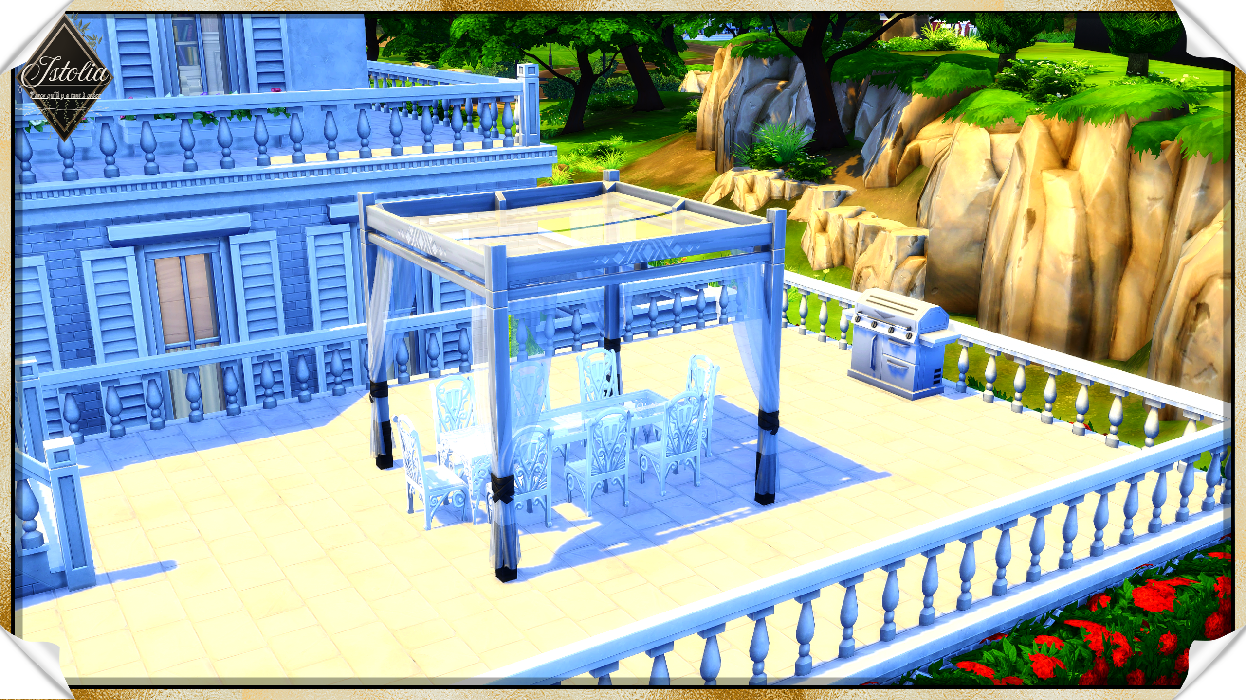 Sims 4 | Château de Chênaie terrasse extérieure et salons de jardin