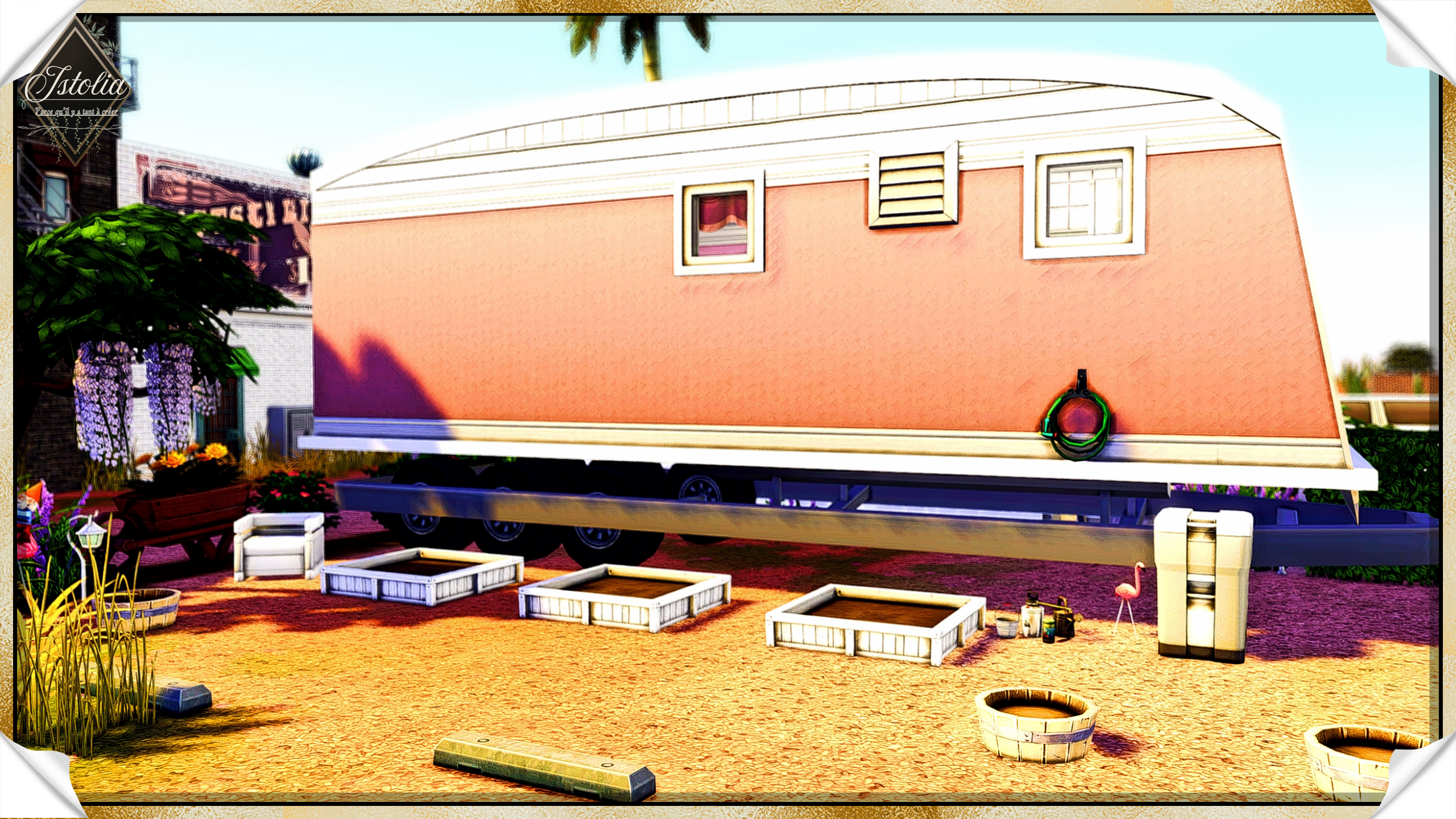 Sims 4 | La caravane de Barbie caravane rose de Barbie vue arrière