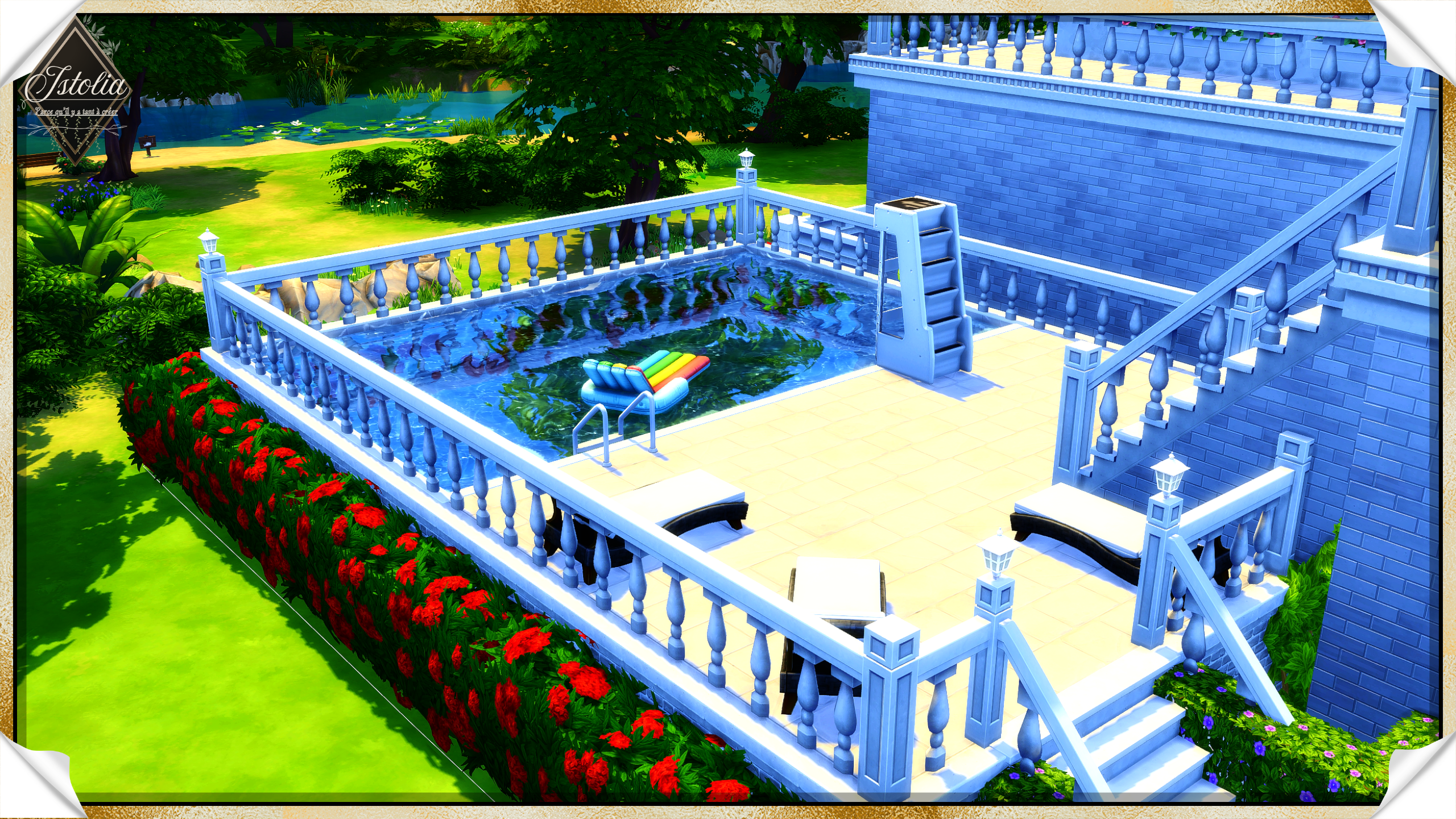 Sims 4 | Château de Chênaie piscine extérieure et solarium