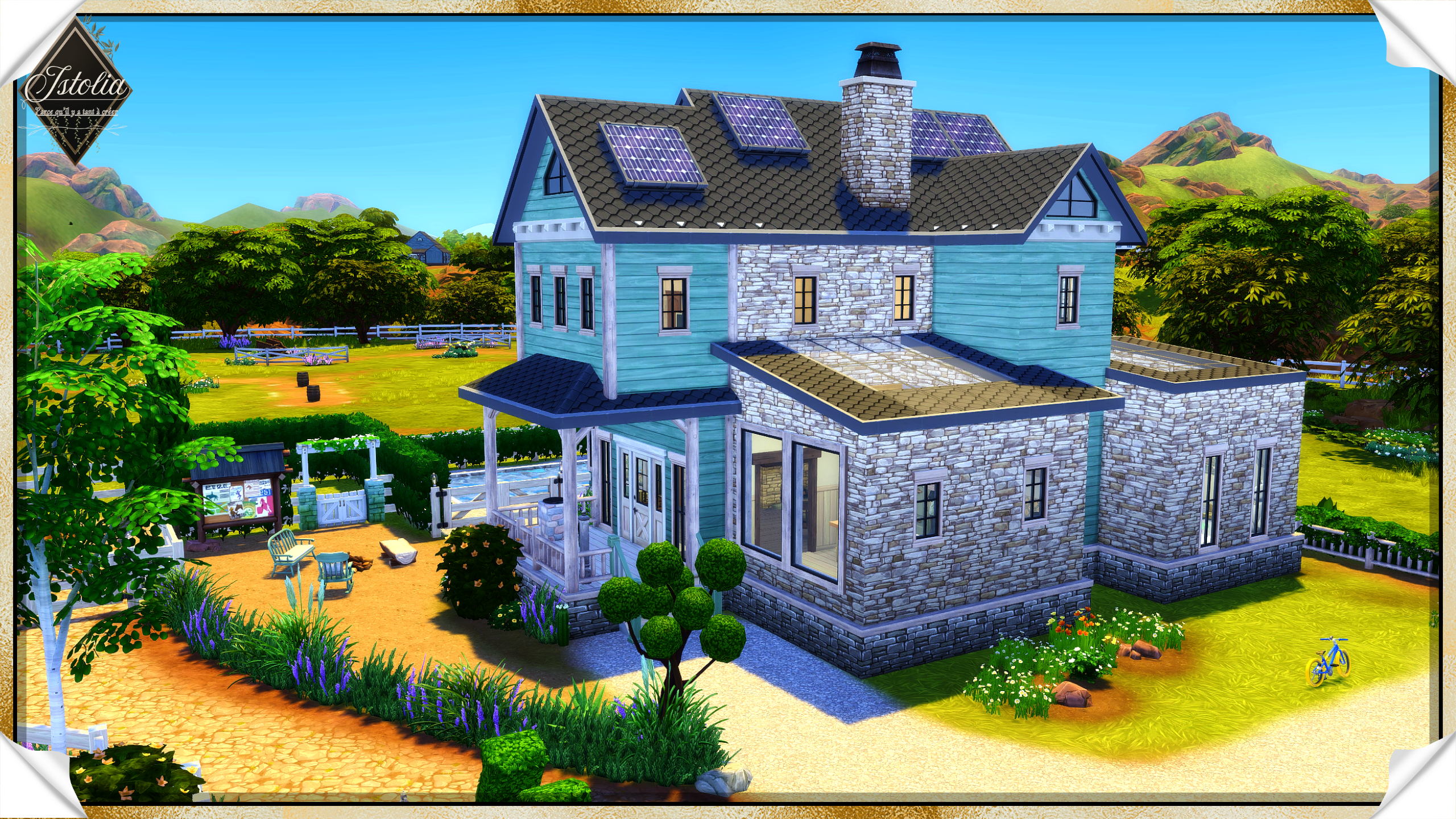 Ranch extérieur avec coin feu de camp Sims 4