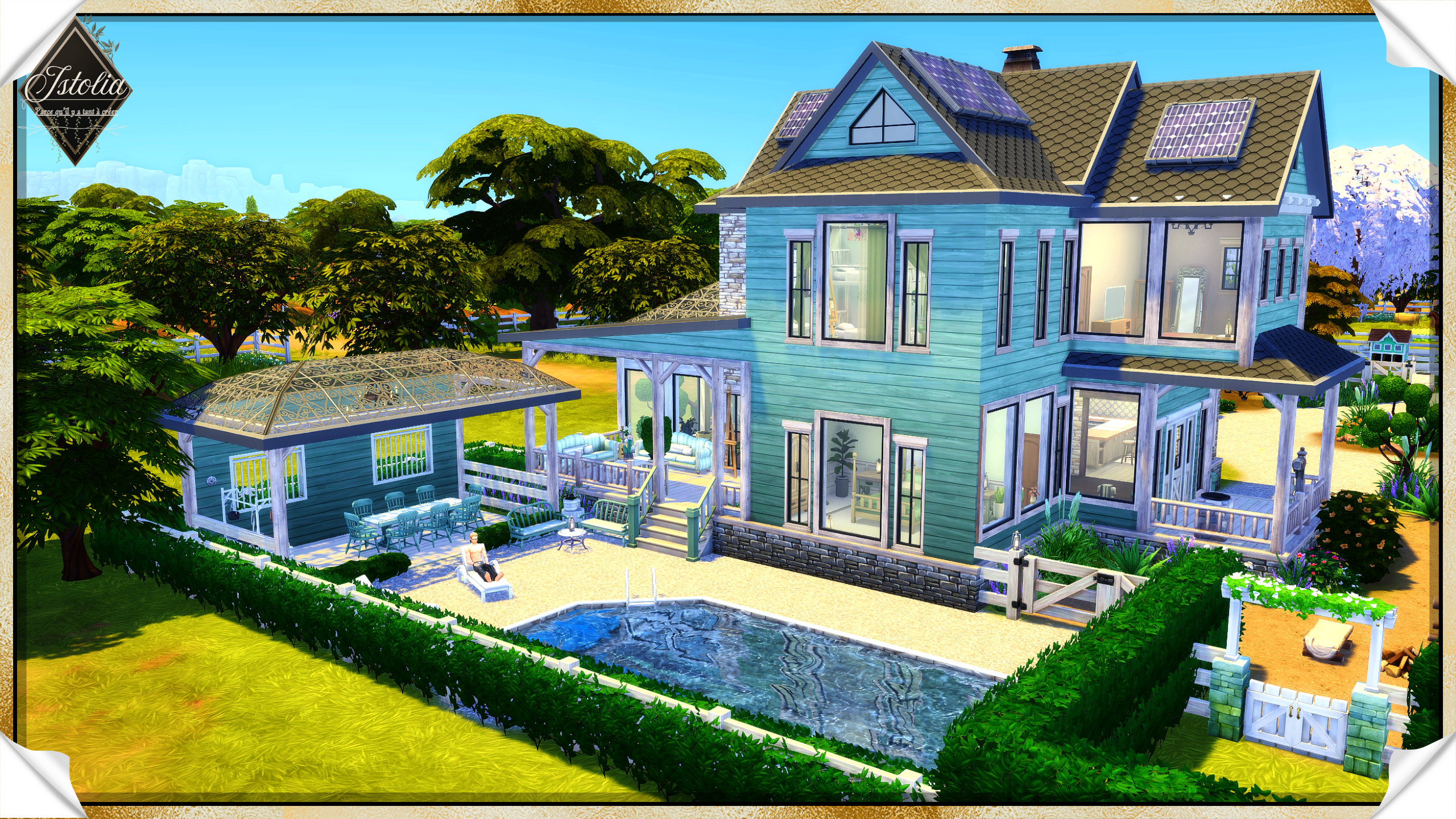 Piscine et barbecue couvert Sims 4