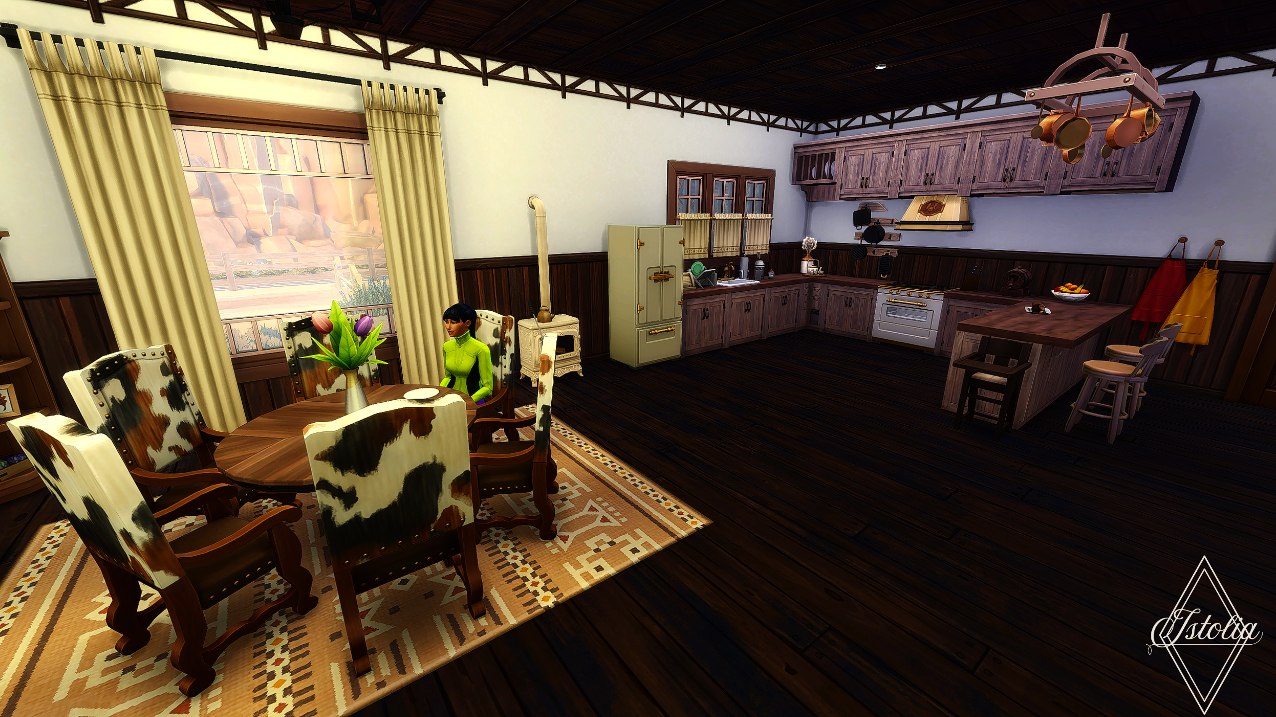 Les Sims 4 | Le Ranch Sabot 'O' Tac Salon, cuisine et salle à manger ouverts – Les Sims 4 ranch