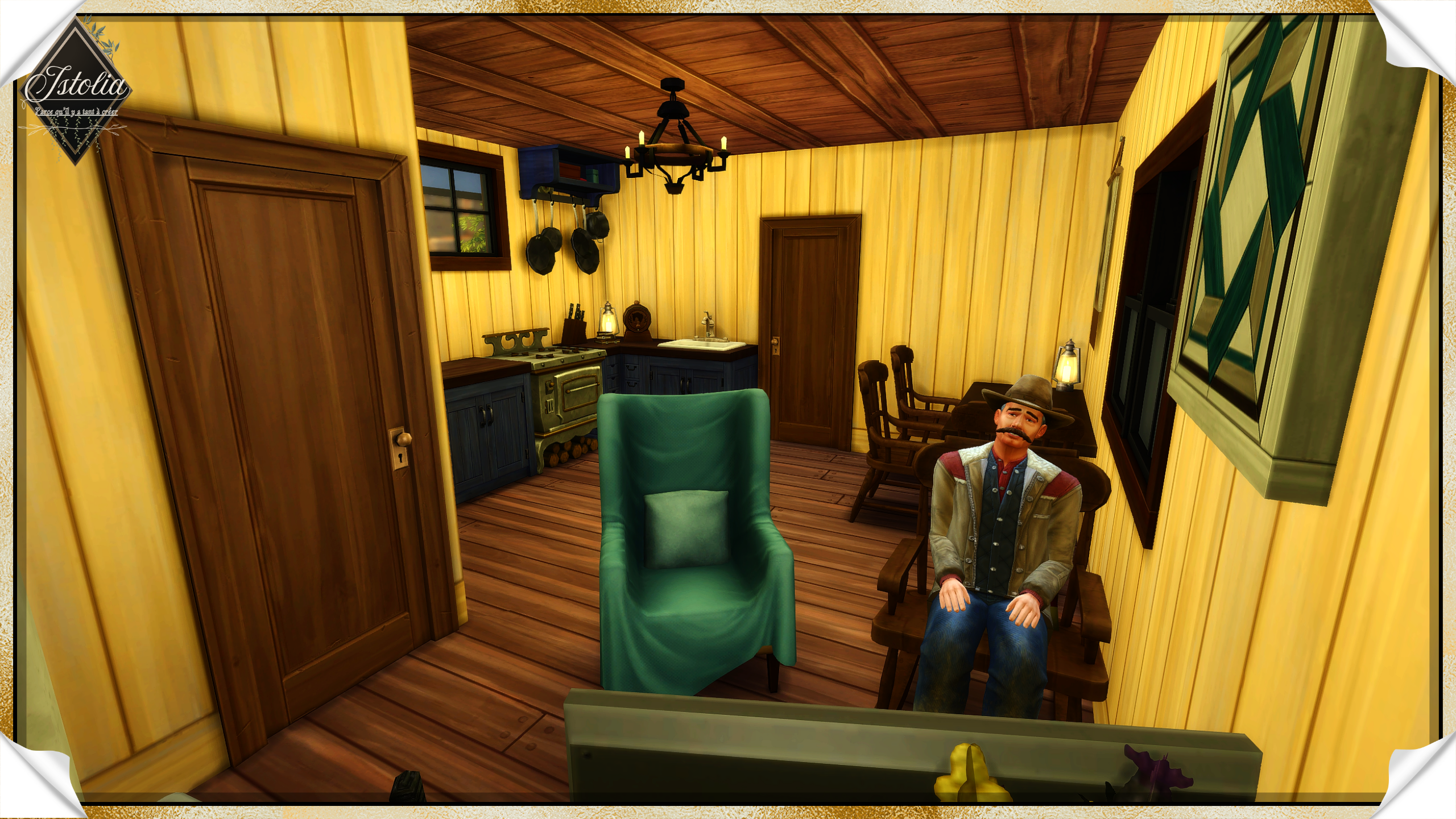 Sims 4 | La Chariotte Salon cosy dans une tiny house western – intérieur Sims 4