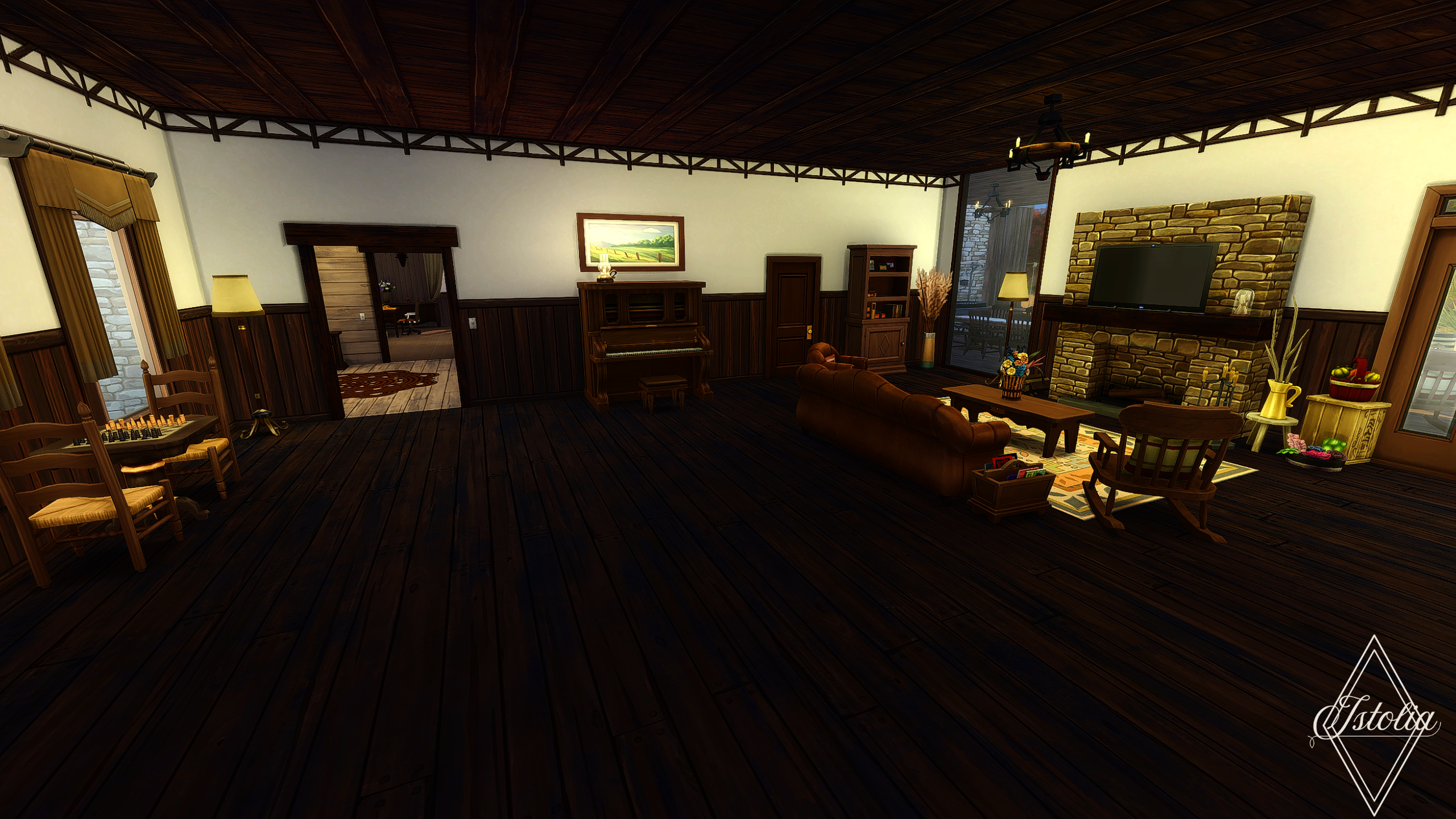 Les Sims 4 | Le Ranch Sabot 'O' Tac Intérieur chaleureux en bois – maison ranch Sims 4