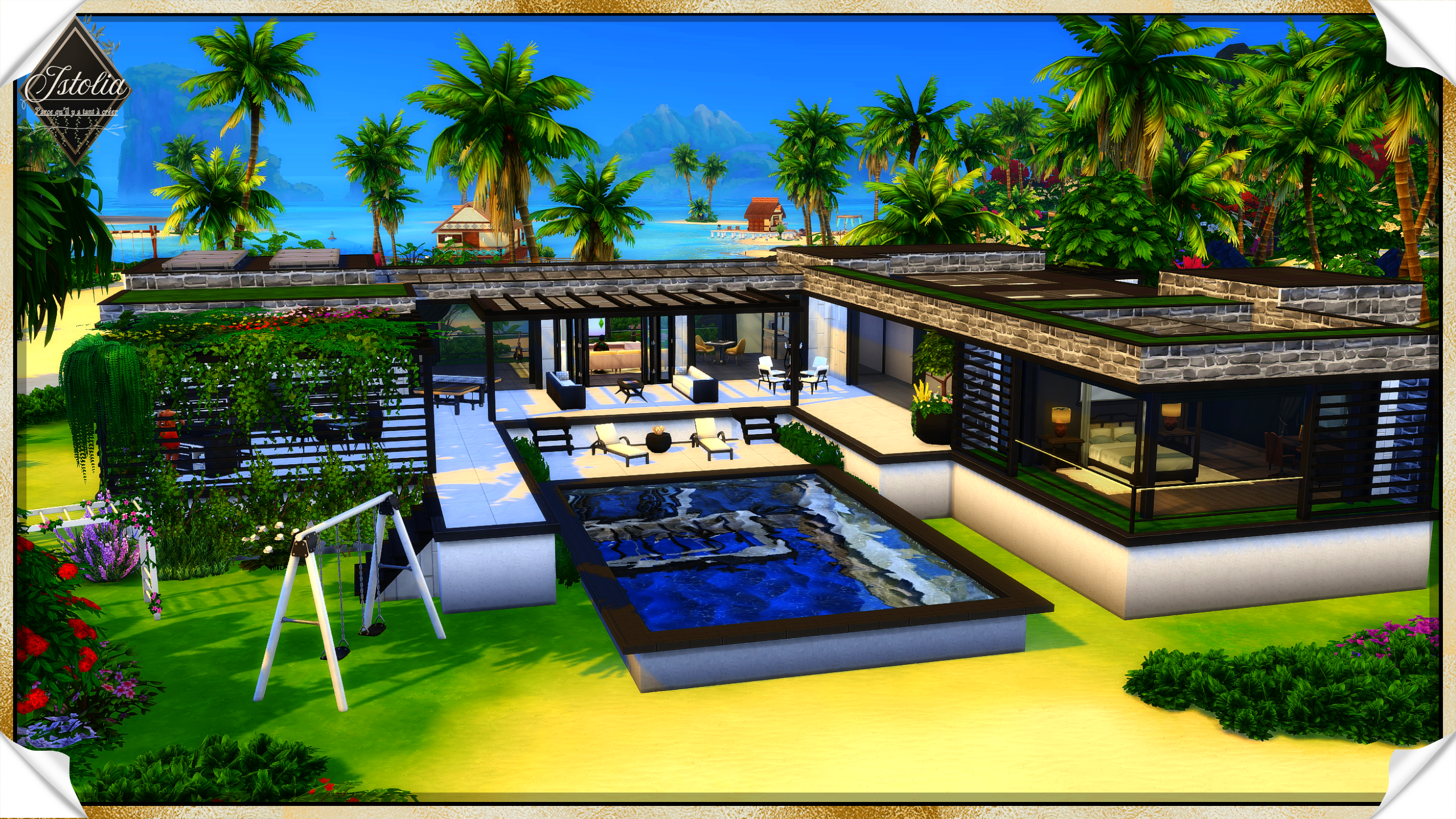 Les Sims 4 | Reflet de Lagune Reflet de Lagune villa tropicale vue arrière Sims 4