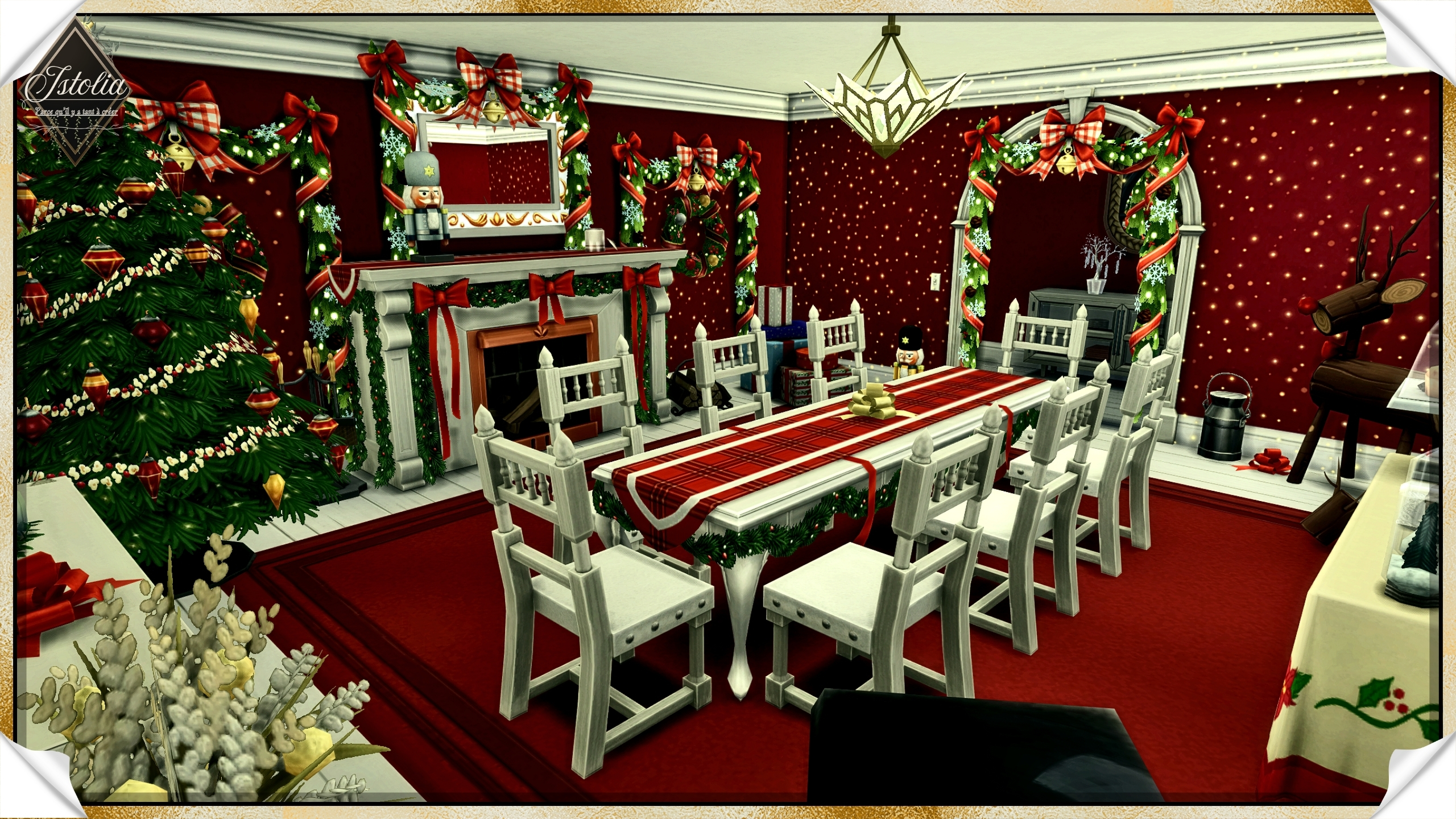 Les Sims 4 | La Salle à manger de Noël salle à manger noël sims 4 décor rouge doré sapin