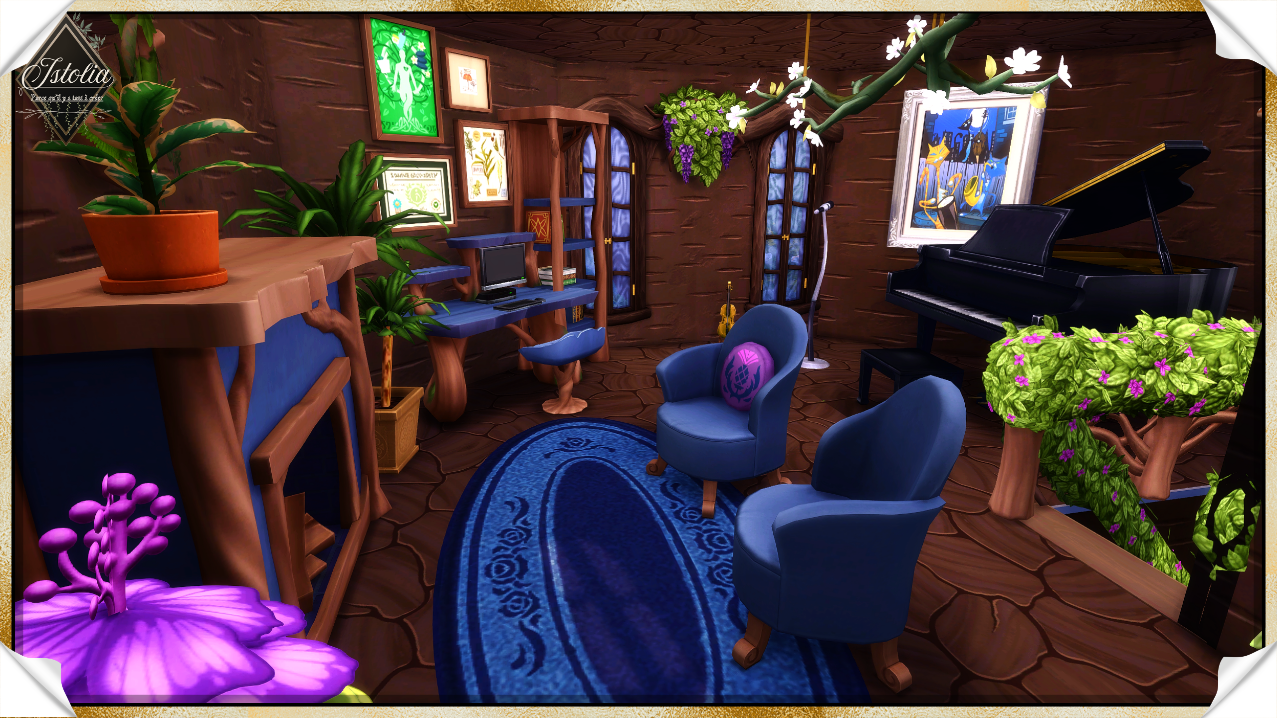 Les Sims 4 | La Botte de Terre salon étage piano maison féerique Sims 4