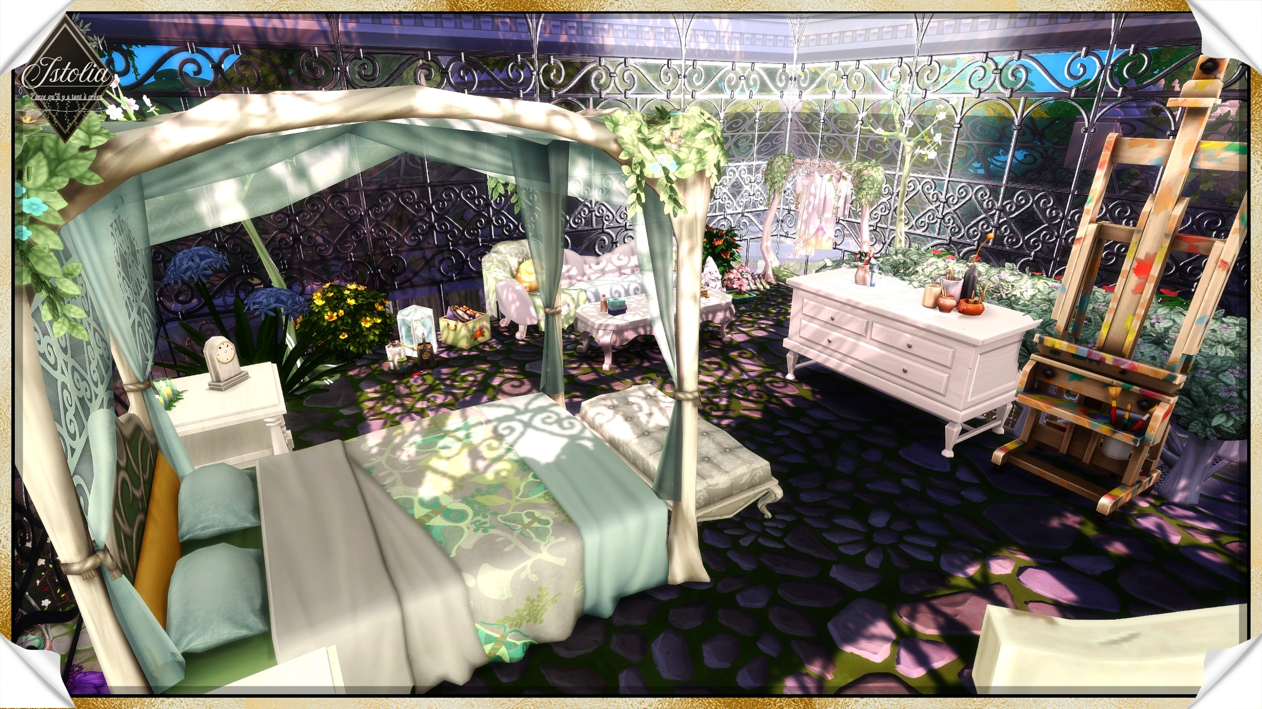 Les Sims 4 | La Roselière chambre cosy créative serre Sims 4