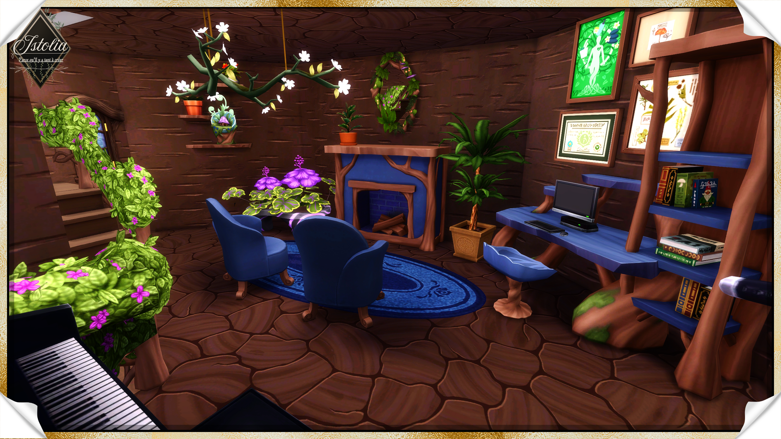 Les Sims 4 | La Botte de Terre coin lecture feu maison féerique Sims 4