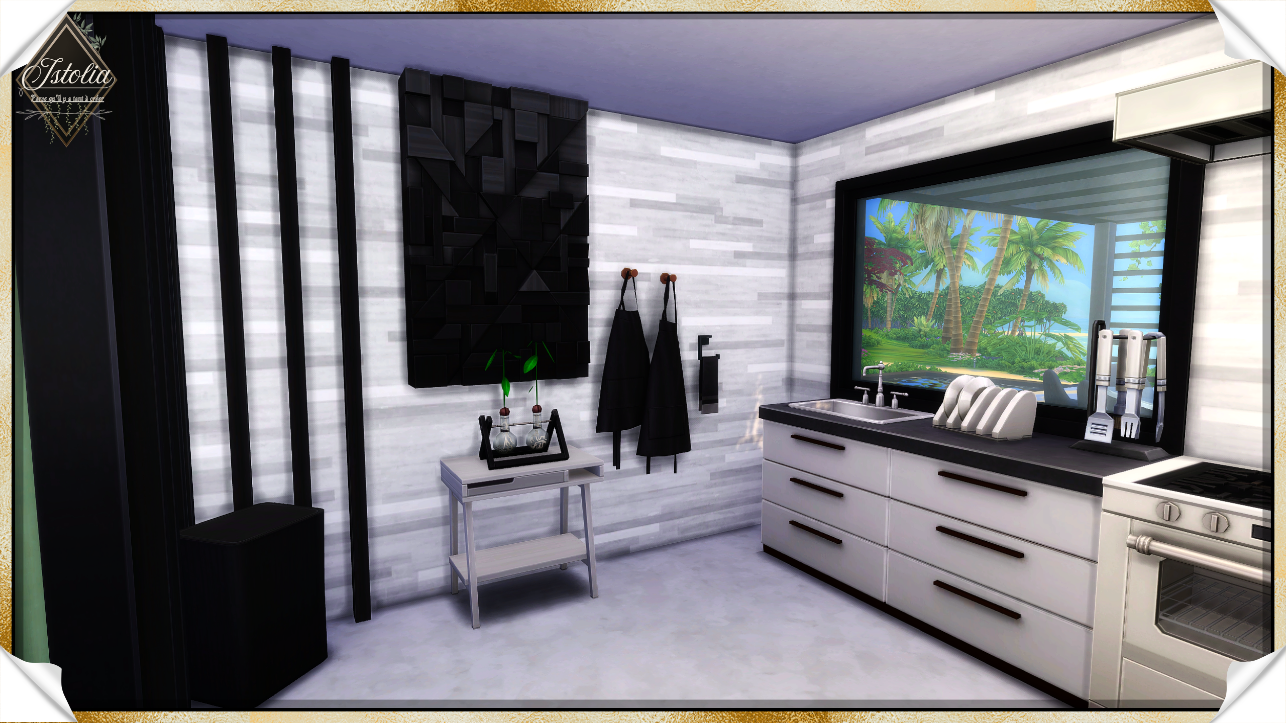 Les Sims 4 | Reflet de Lagune cuisine moderne noir blanc Sims 4