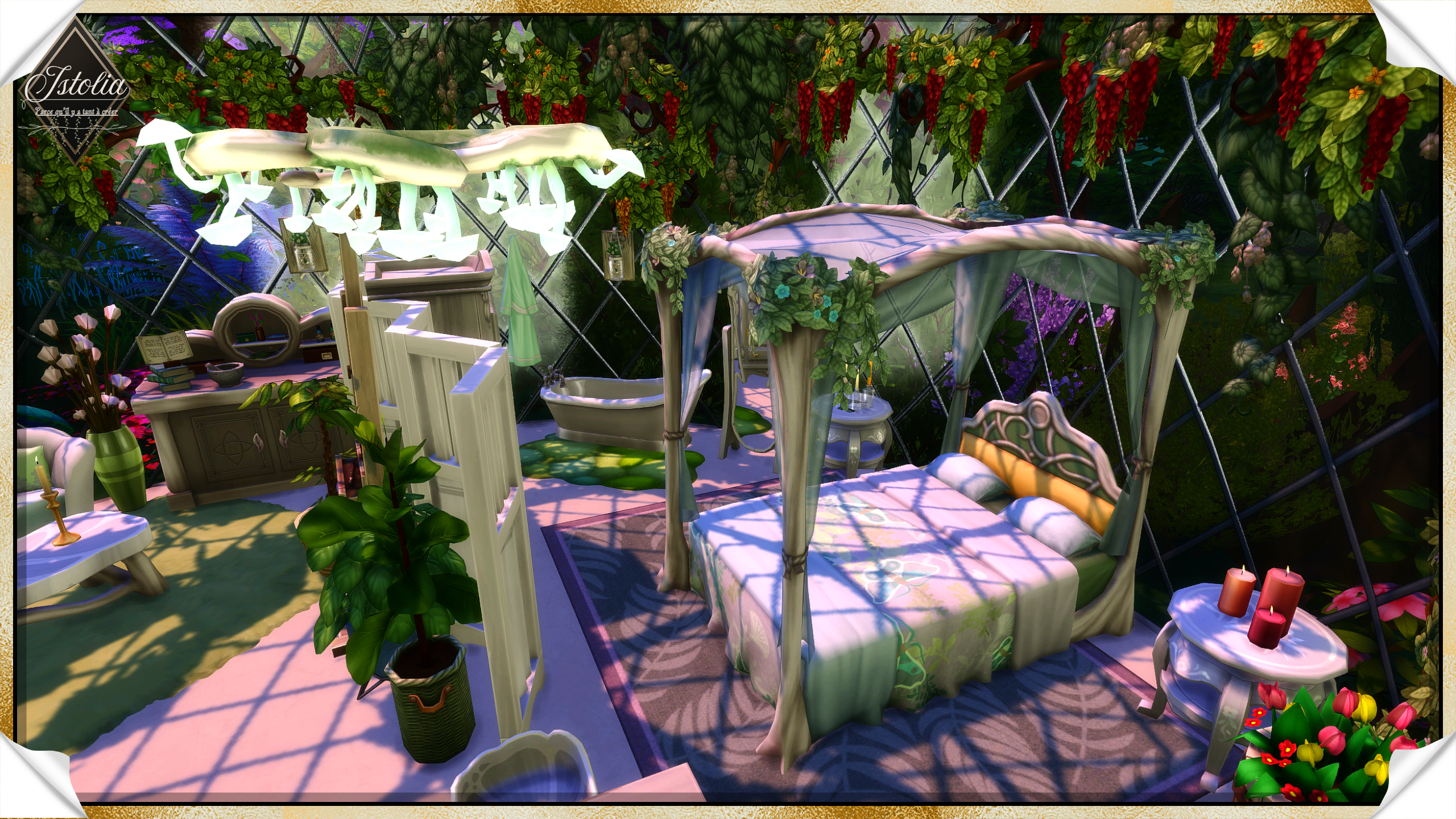 Les Sims 4 | L'Élixir d'Alsimy salle de bain et chambre féerique bouteille Sims 4