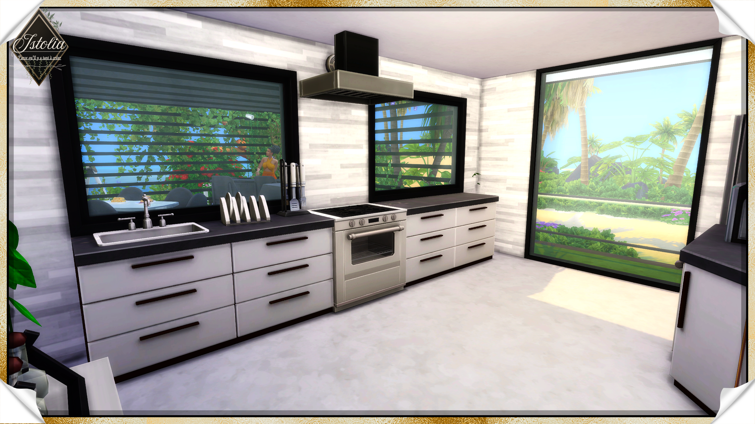 Les Sims 4 | Reflet de Lagune cuisine moderne noir blanc Sims 4