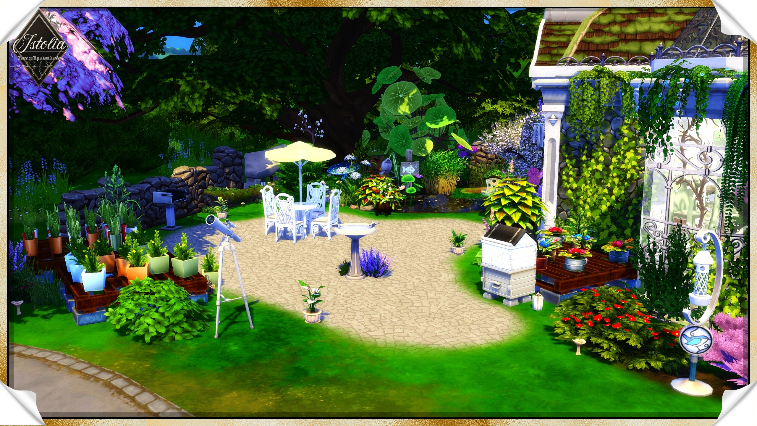 Les Sims 4 | La Roselière jardin étang serre enchantée Sims 4