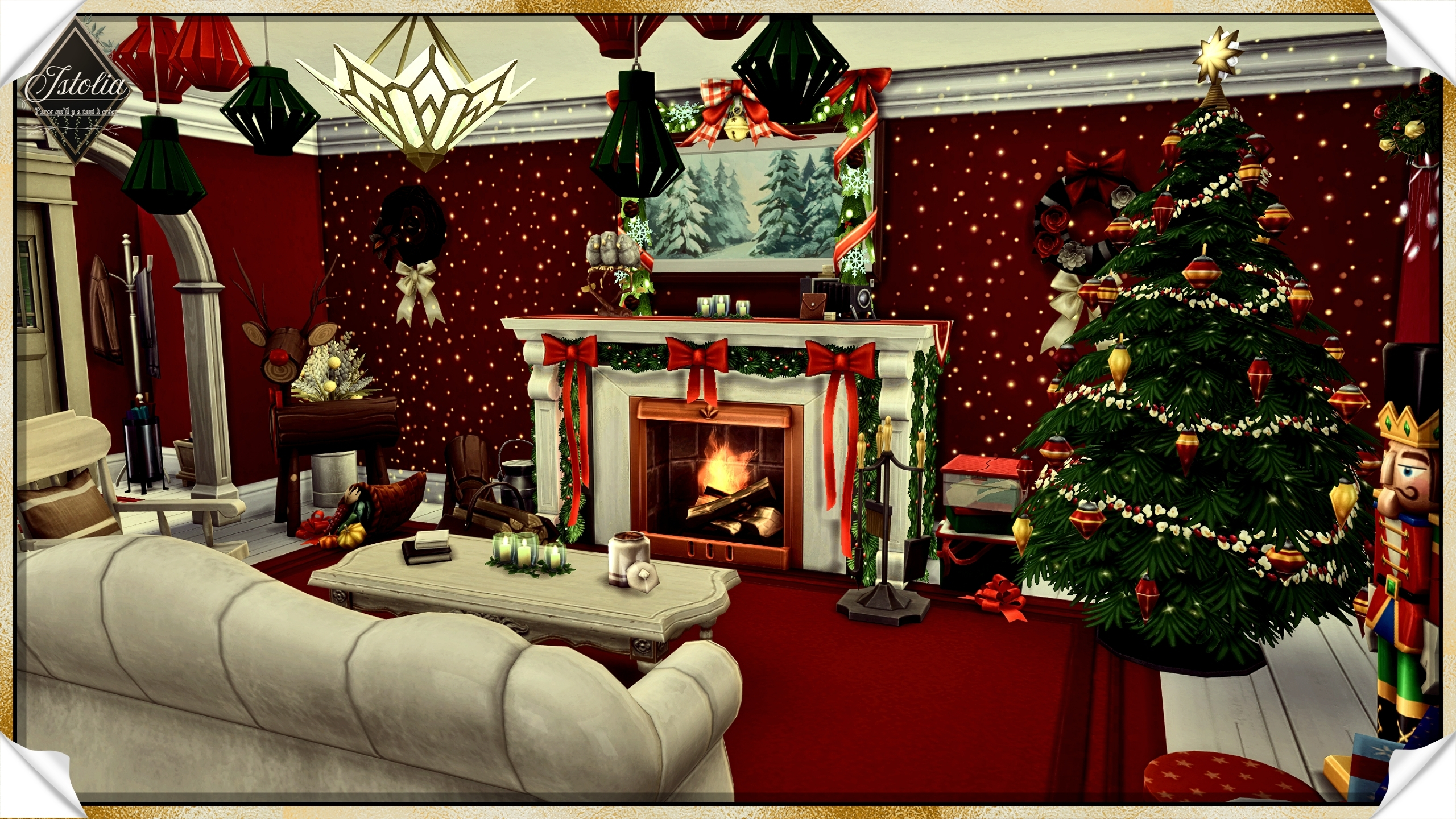 salon noël sims 4 bougies cookies décorations