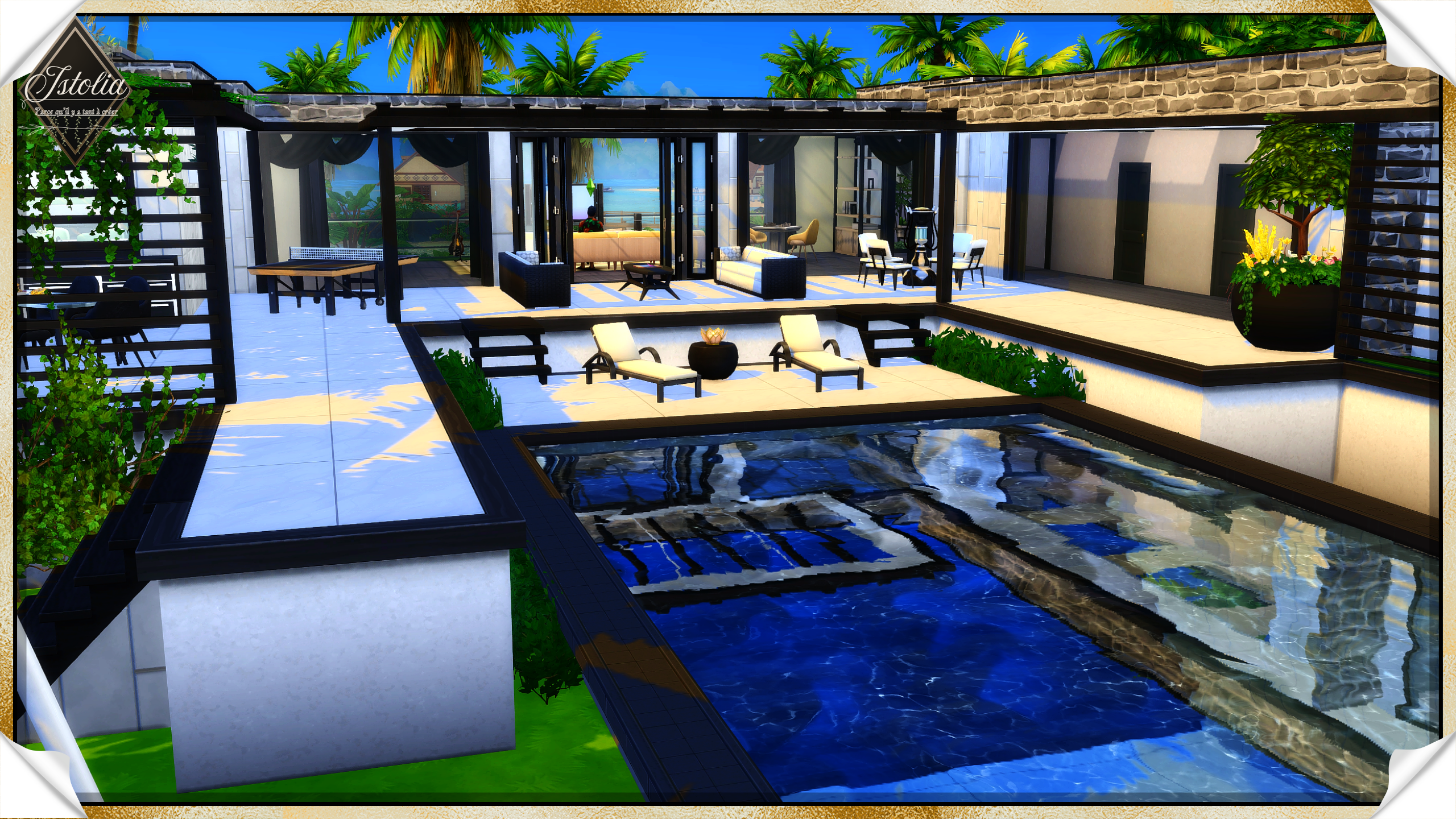 Les Sims 4 | Reflet de Lagune piscine villa tropicale escaliers Sims 4