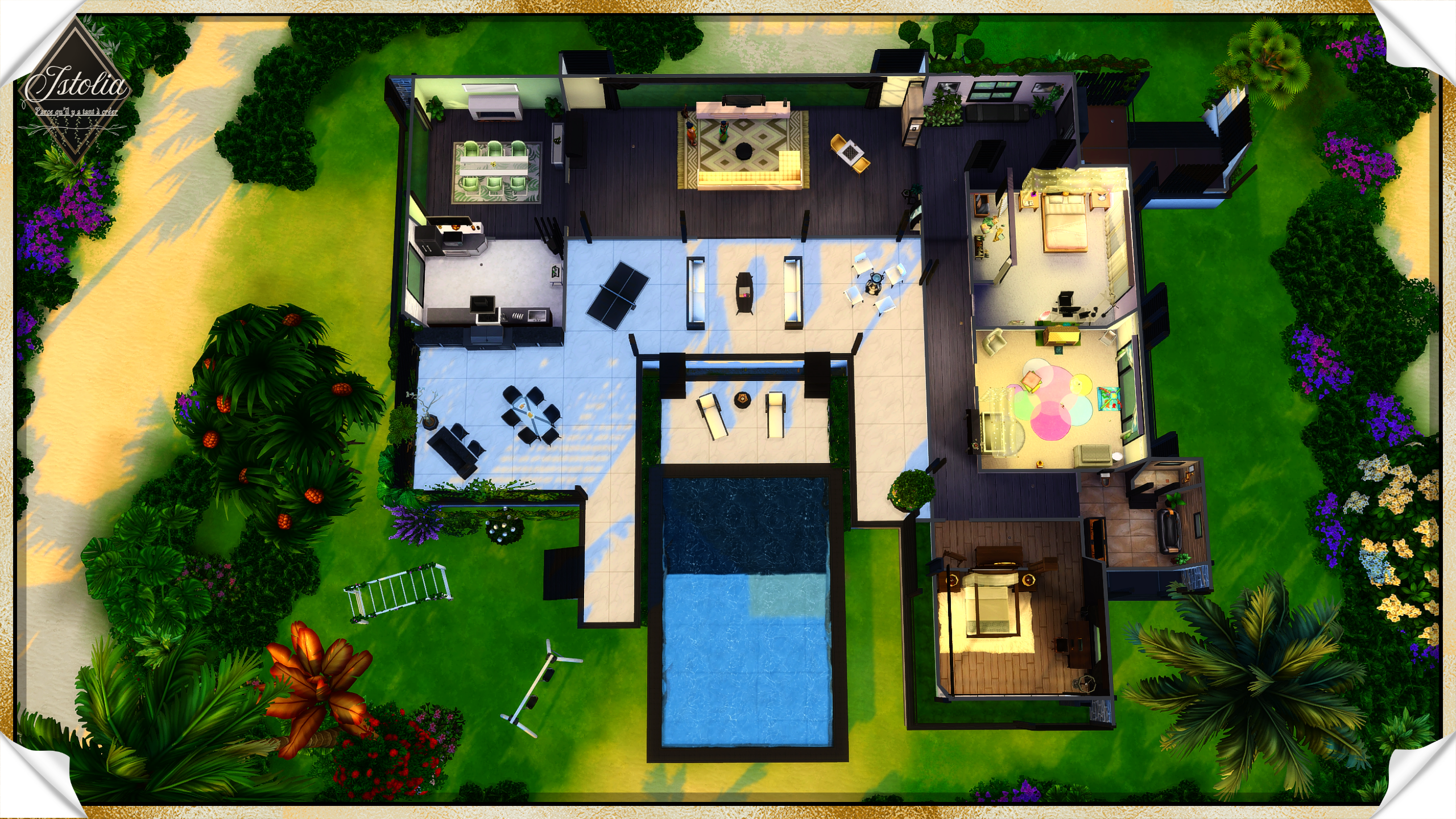 Les Sims 4 | Reflet de Lagune plan rez de chaussée Reflet de Lagune Sims 4