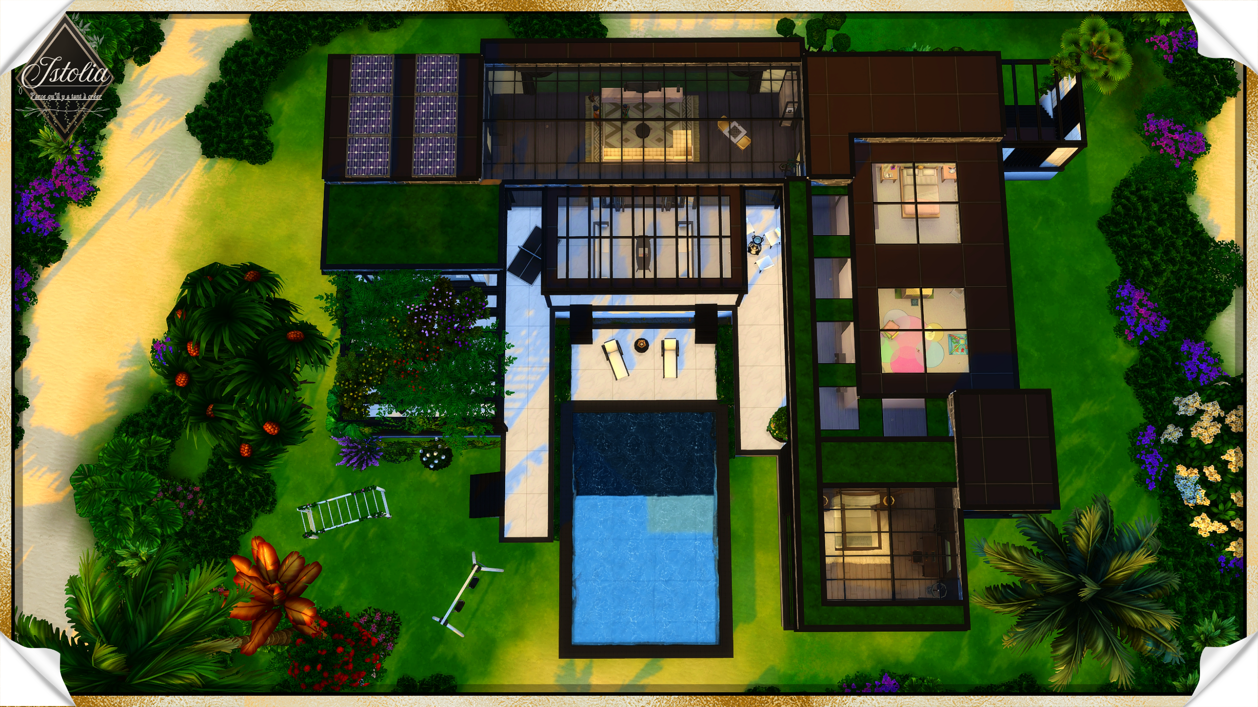 Les Sims 4 | Reflet de Lagune plan toits panneaux solaires villa Sims 4