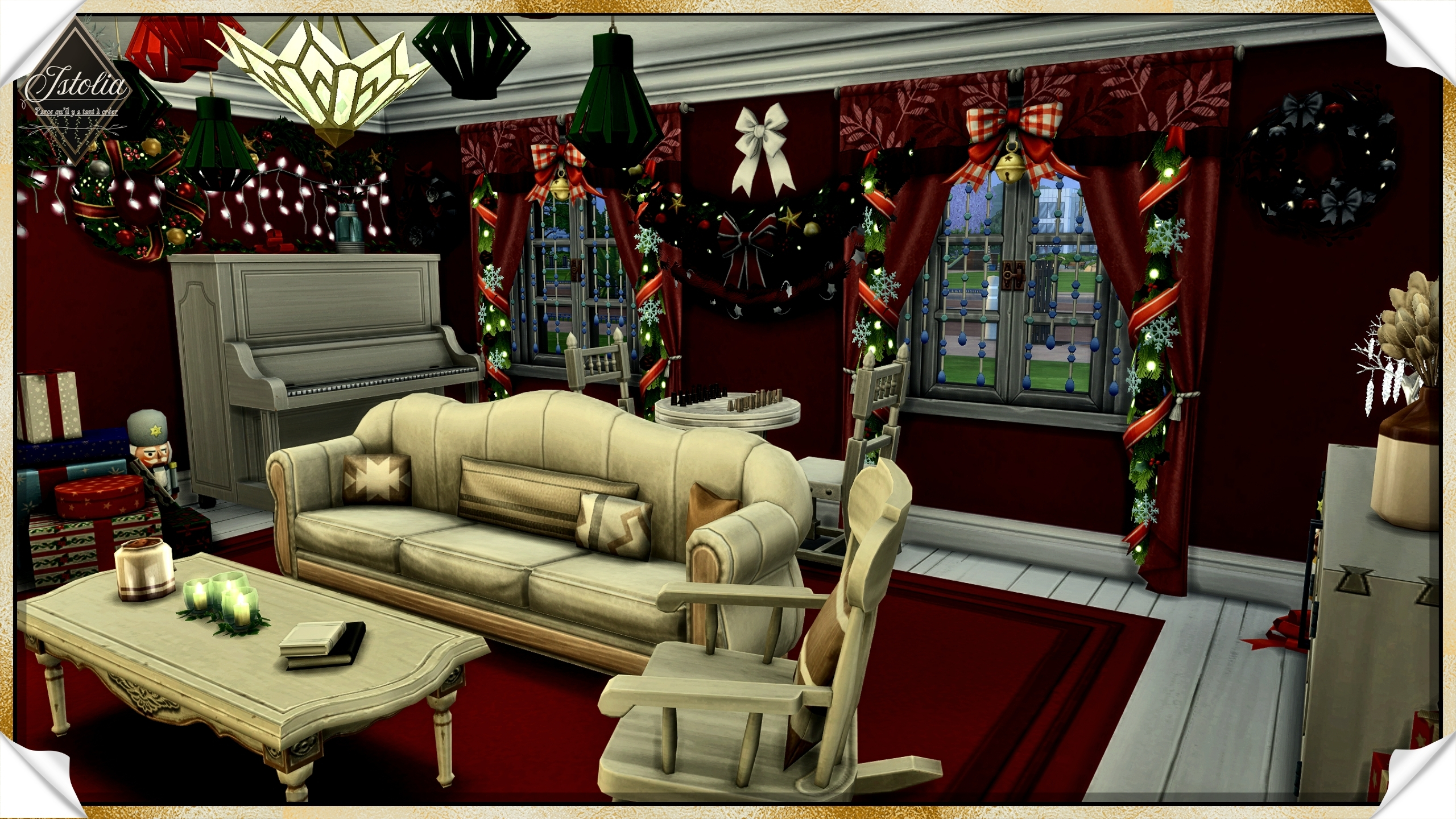 salon noël sims 4 piano échecs décorations