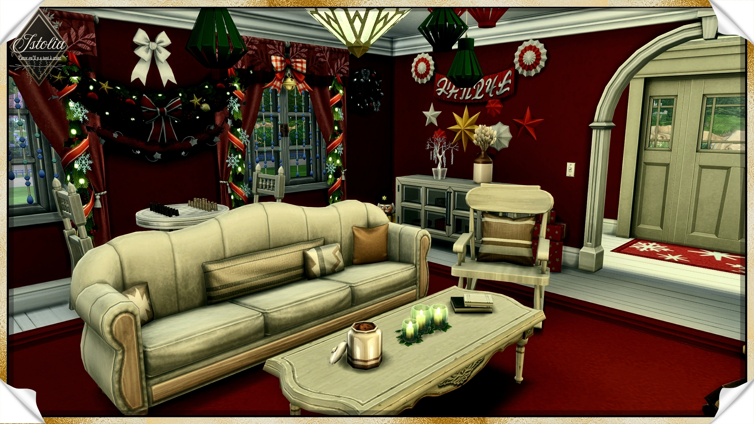 salon noël sims 4 canapé chaise à bascule