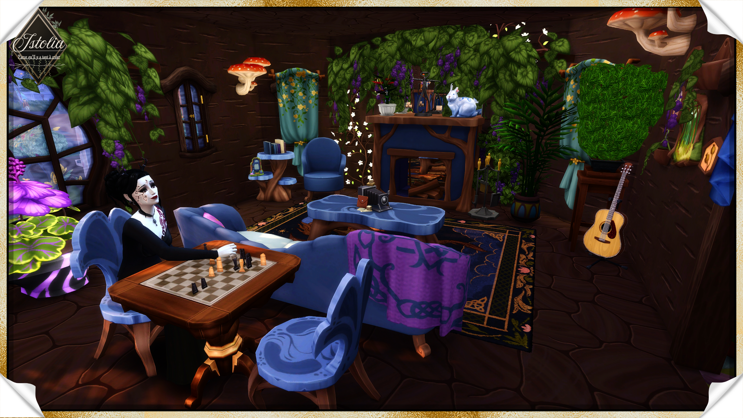 Les Sims 4 | La Botte de Terre salon cheminée maison féerique Sims 4