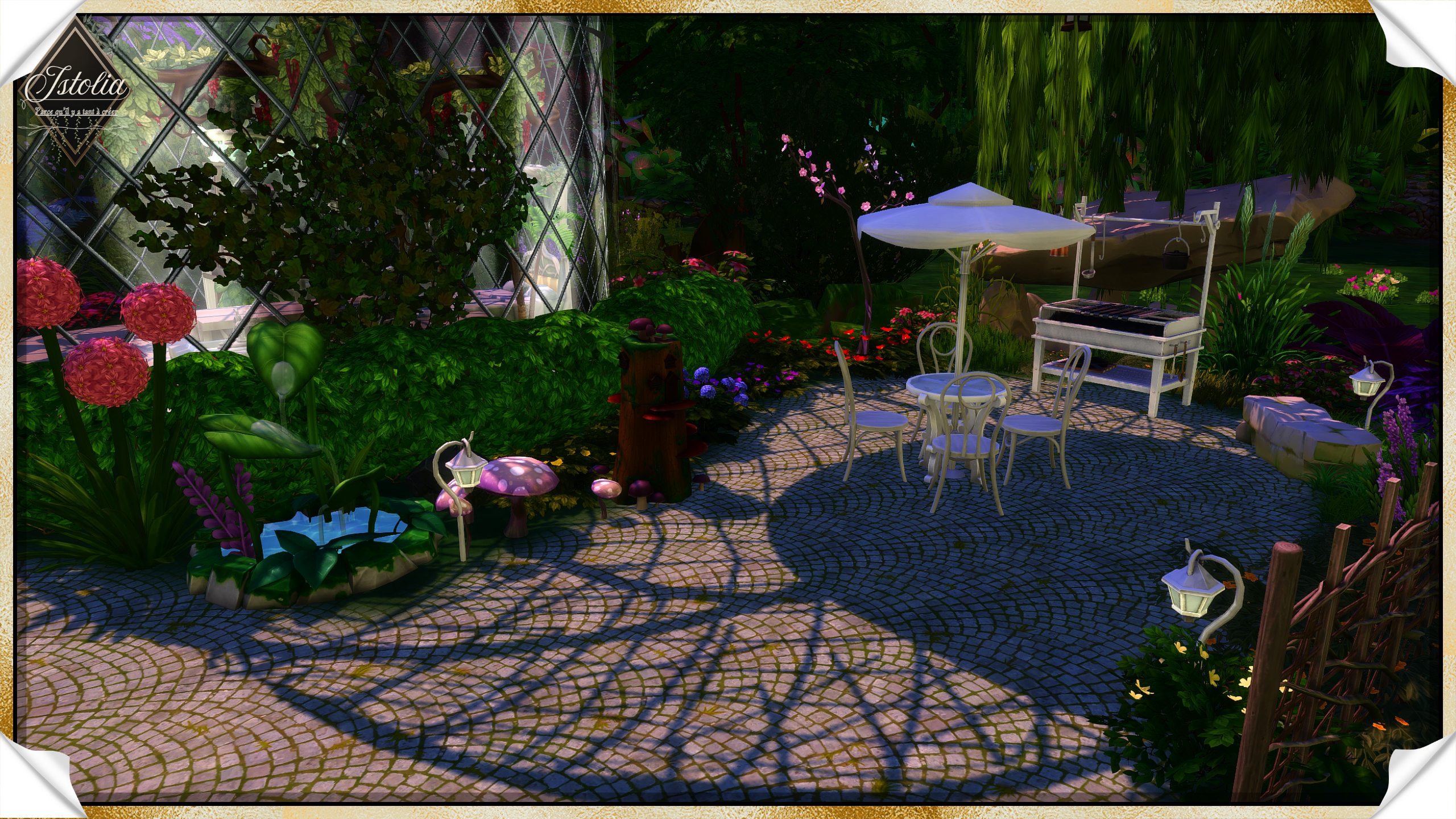 Les Sims 4 | L'Élixir d'Alsimy terrasse extérieure féerique jour Sims 4